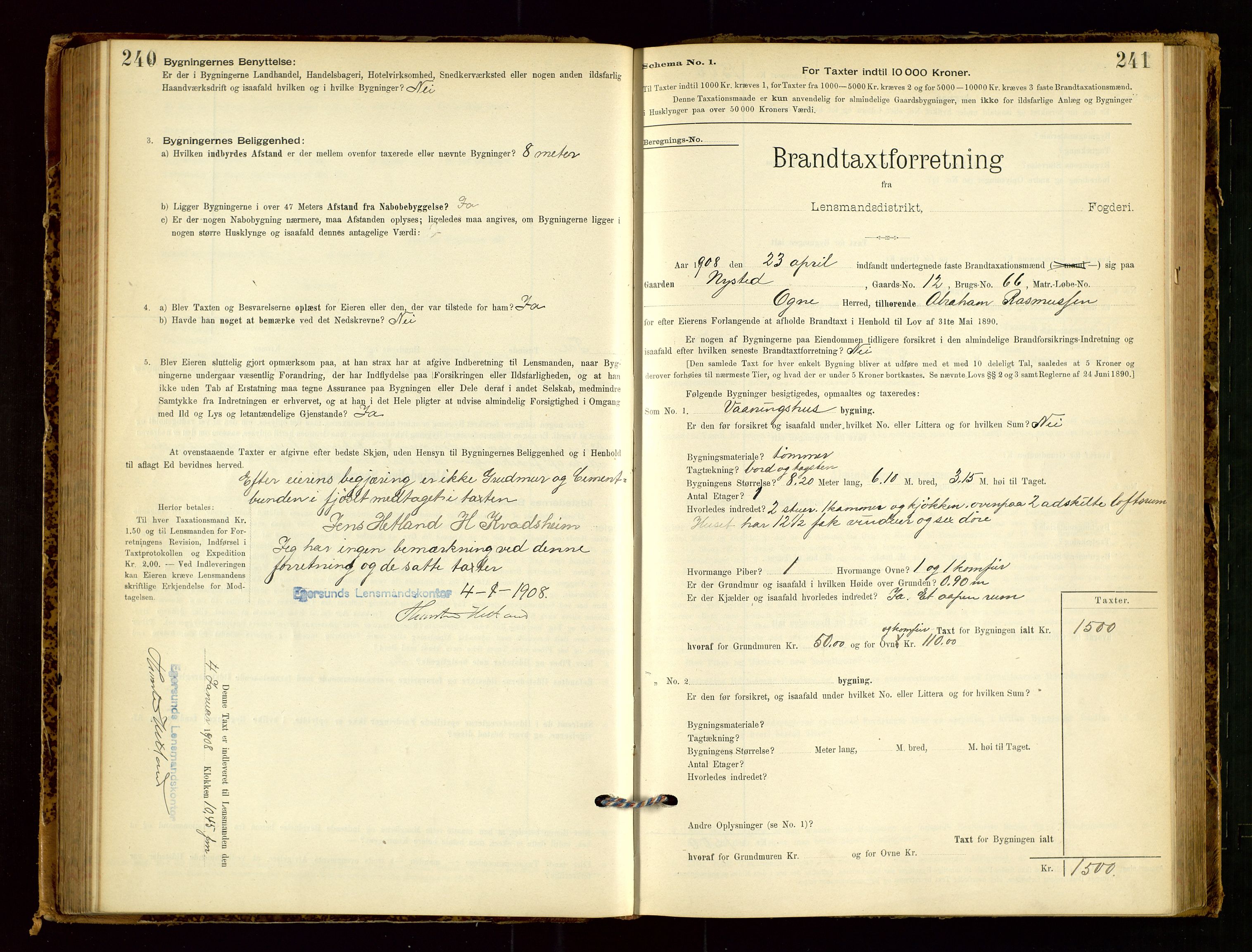 Eigersund lensmannskontor, AV/SAST-A-100171/Gob/L0001: Skjemaprotokoll, 1894-1909, s. 240-241