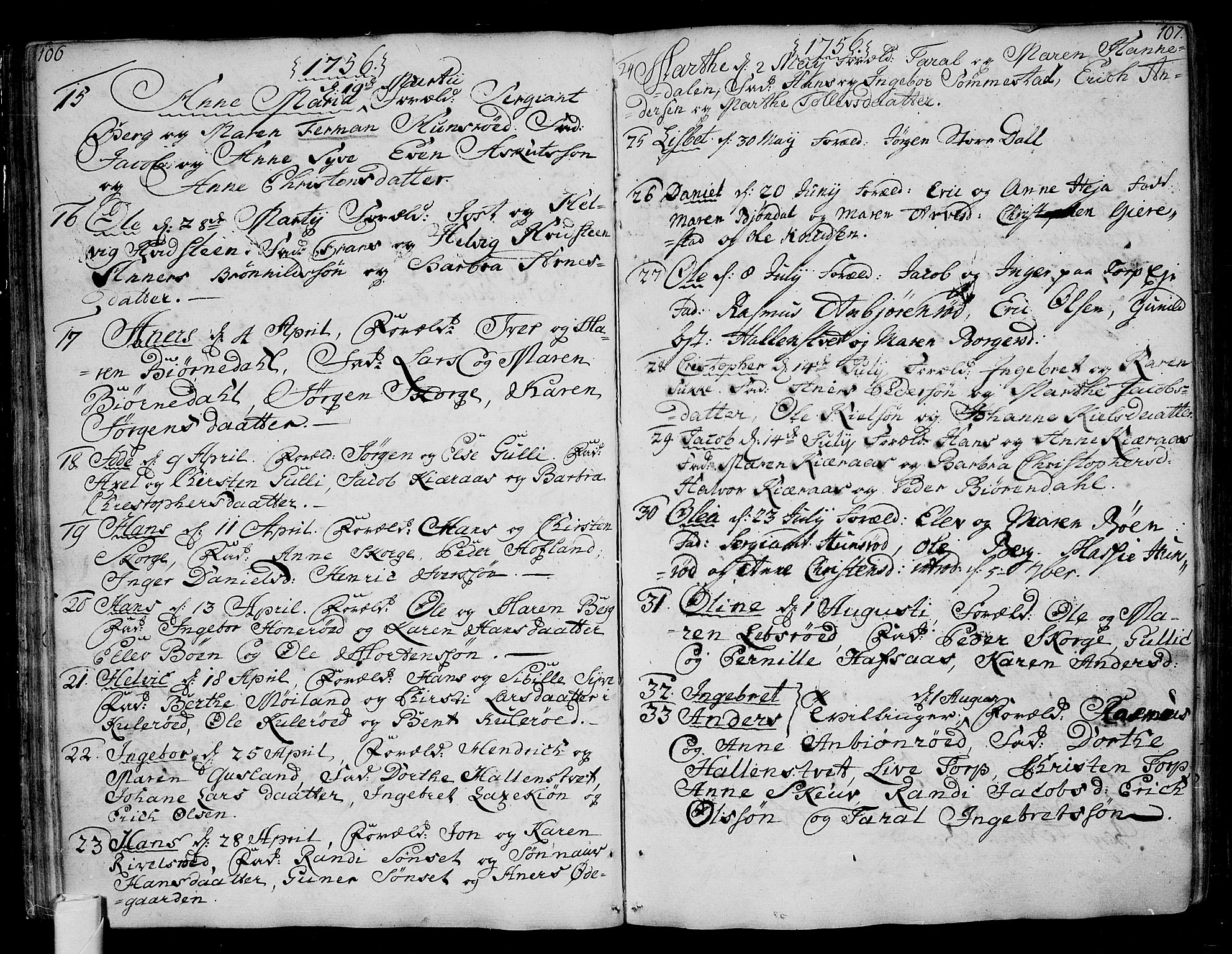 Andebu kirkebøker, AV/SAKO-A-336/F/Fa/L0002: Ministerialbok nr. I 2, 1733-1802, s. 106-107