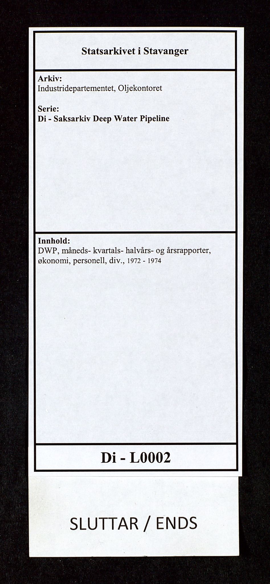 Industridepartementet, Oljekontoret, AV/SAST-A-101348/Di/L0002: DWP, måneds- kvartals- halvårs- og årsrapporter, økonomi, personell, div., 1972-1974, s. 673