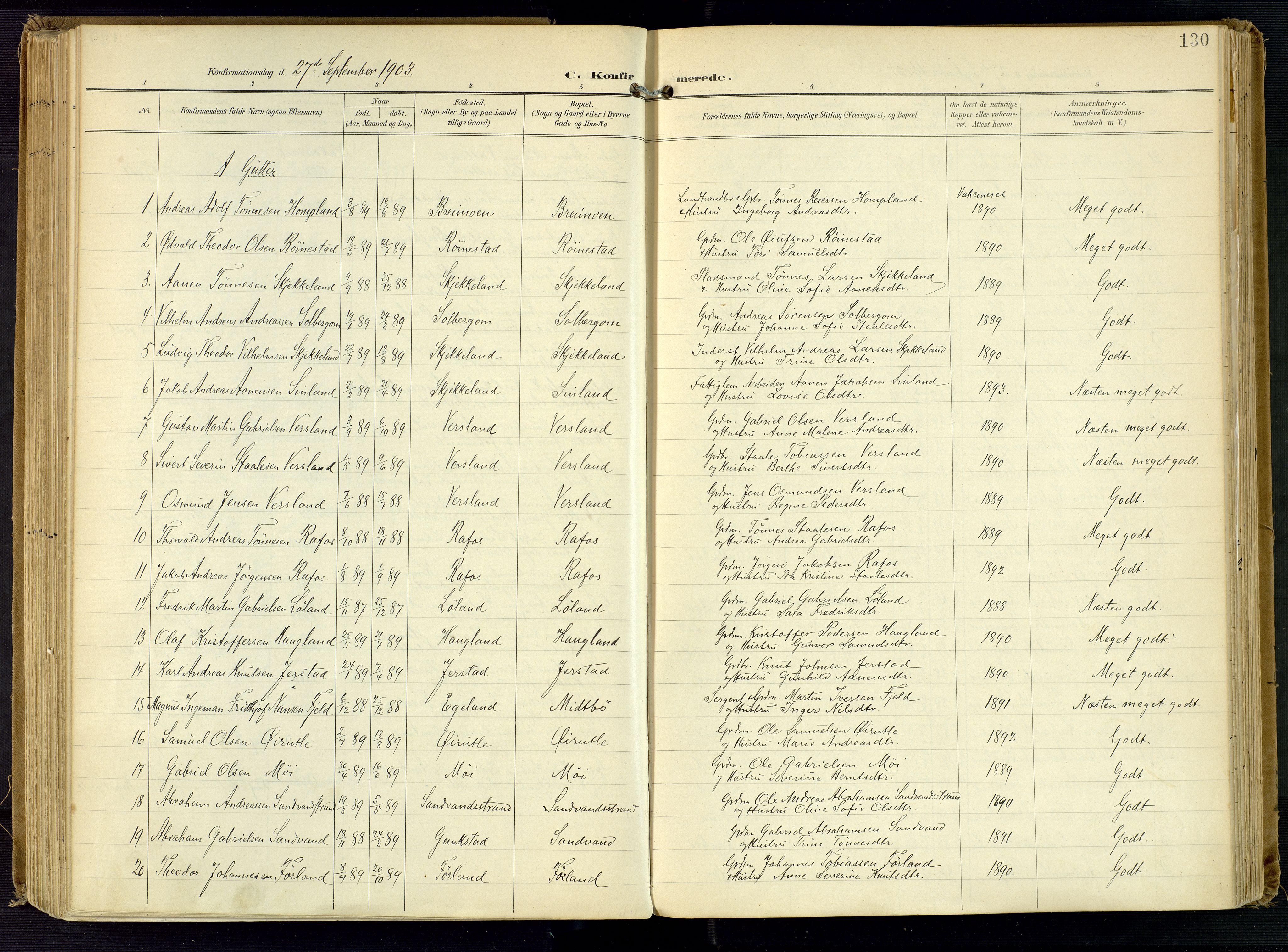 Kvinesdal sokneprestkontor, SAK/1111-0026/F/Fa/Fab/L0009: Ministerialbok nr. A 9, 1898-1915, s. 130