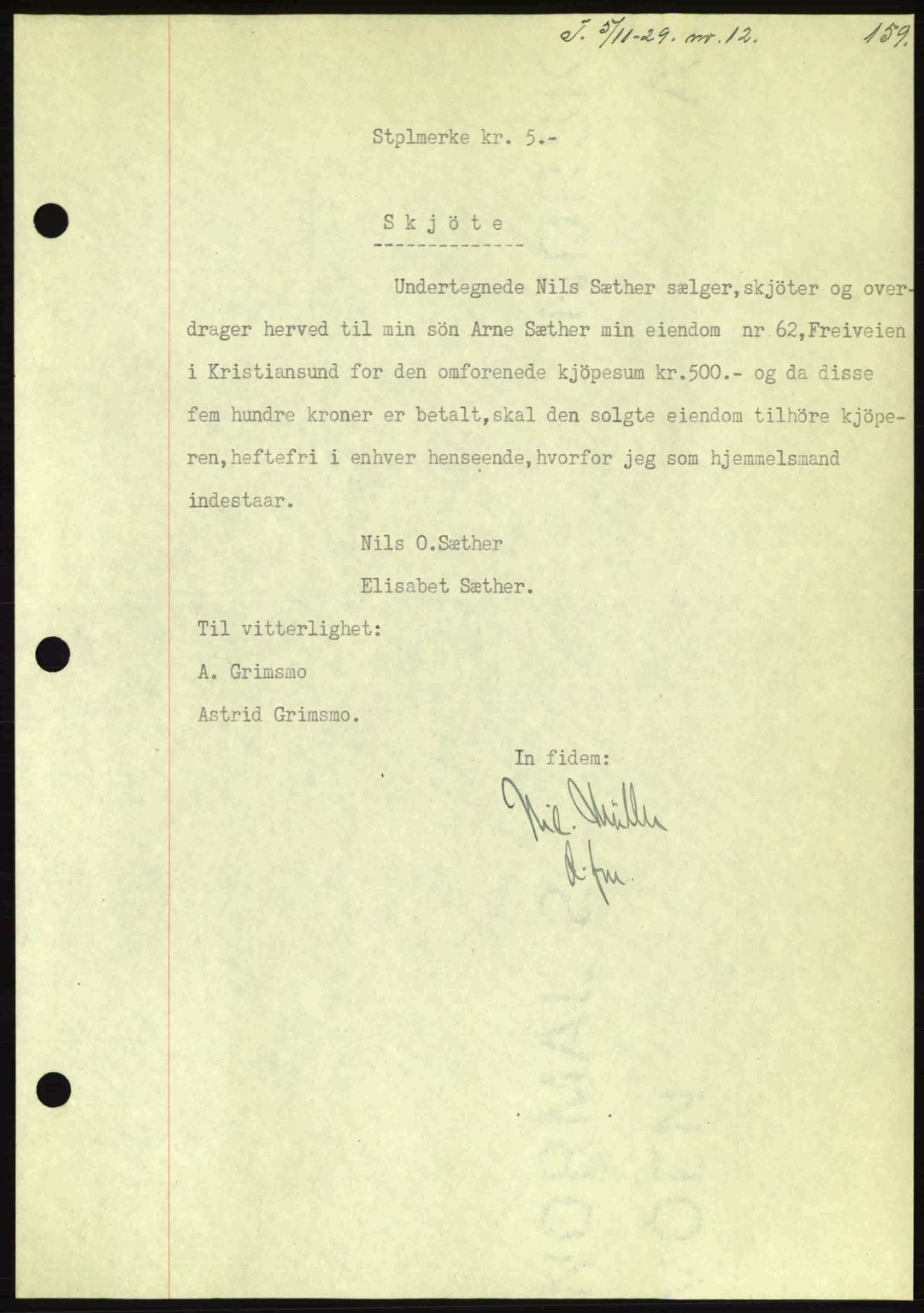Kristiansund byfogd, AV/SAT-A-4587/A/27: Pantebok nr. 23, 1929-1930, Tingl.dato: 05.11.1929
