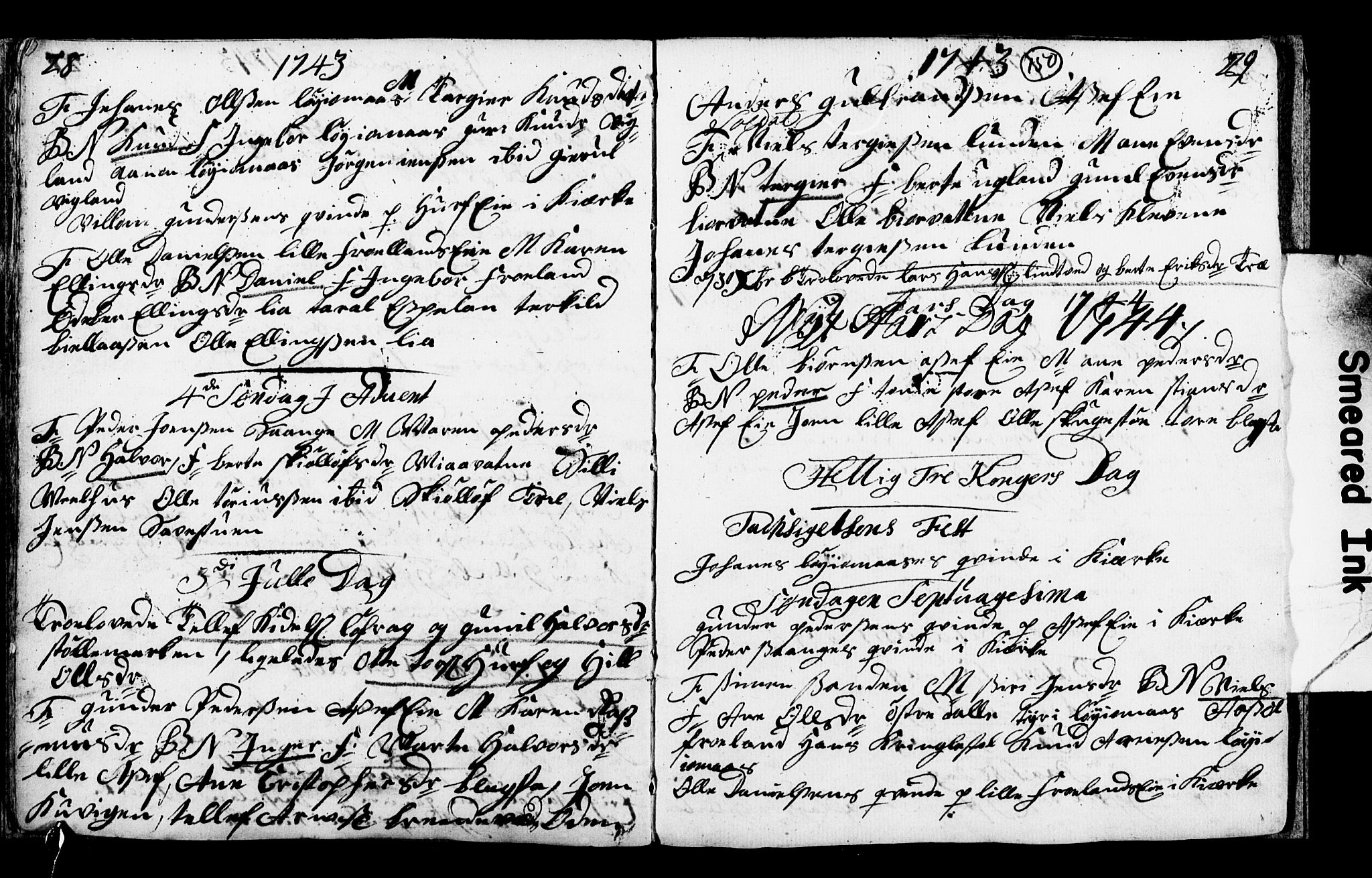 Froland sokneprestkontor, AV/SAK-1111-0013/F/Fb/L0001: Klokkerbok nr. B 1, 1742-1745, s. 28-29