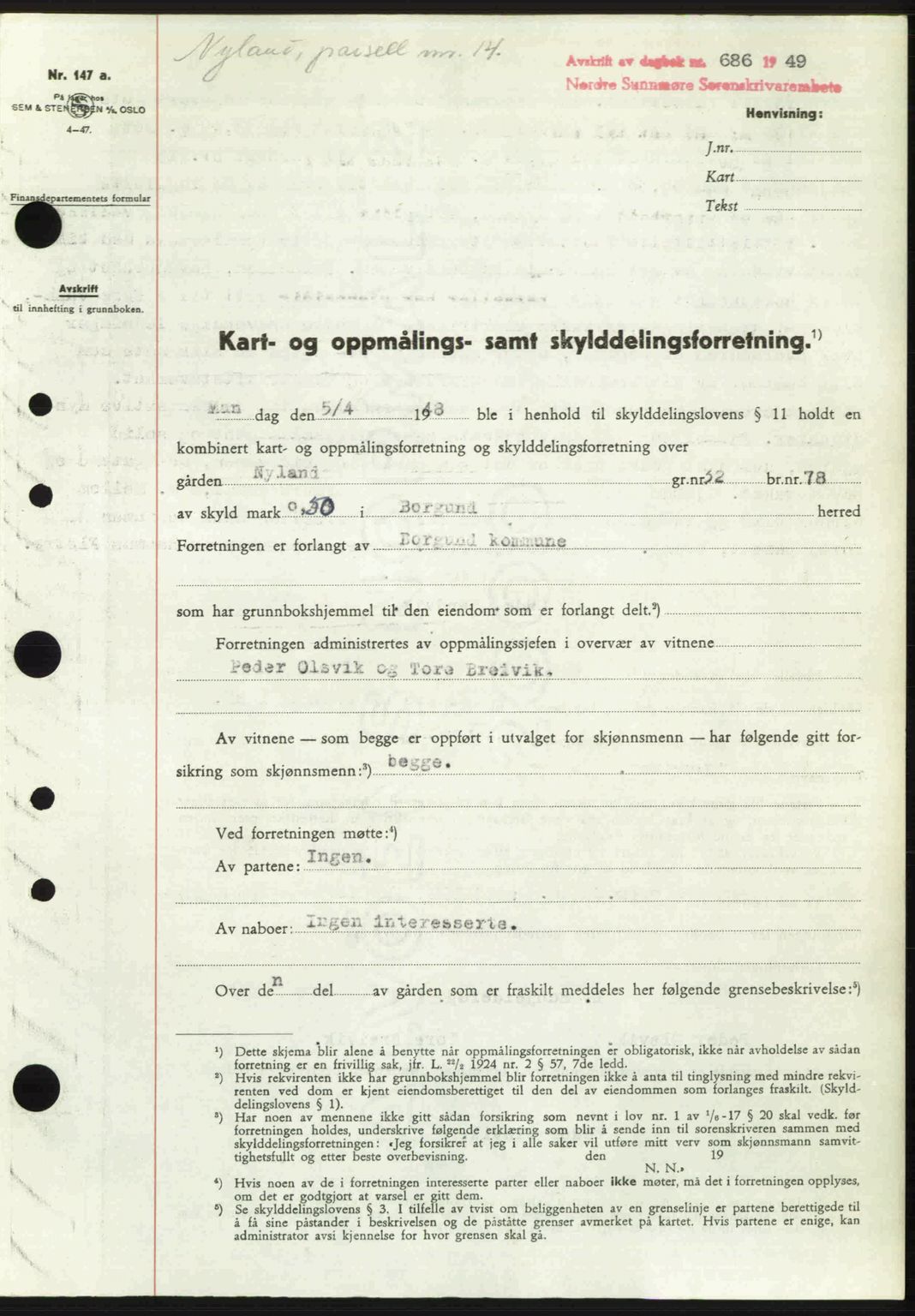 Nordre Sunnmøre sorenskriveri, SAT/A-0006/1/2/2C/2Ca: Pantebok nr. A30, 1949-1949, Dagboknr: 686/1949