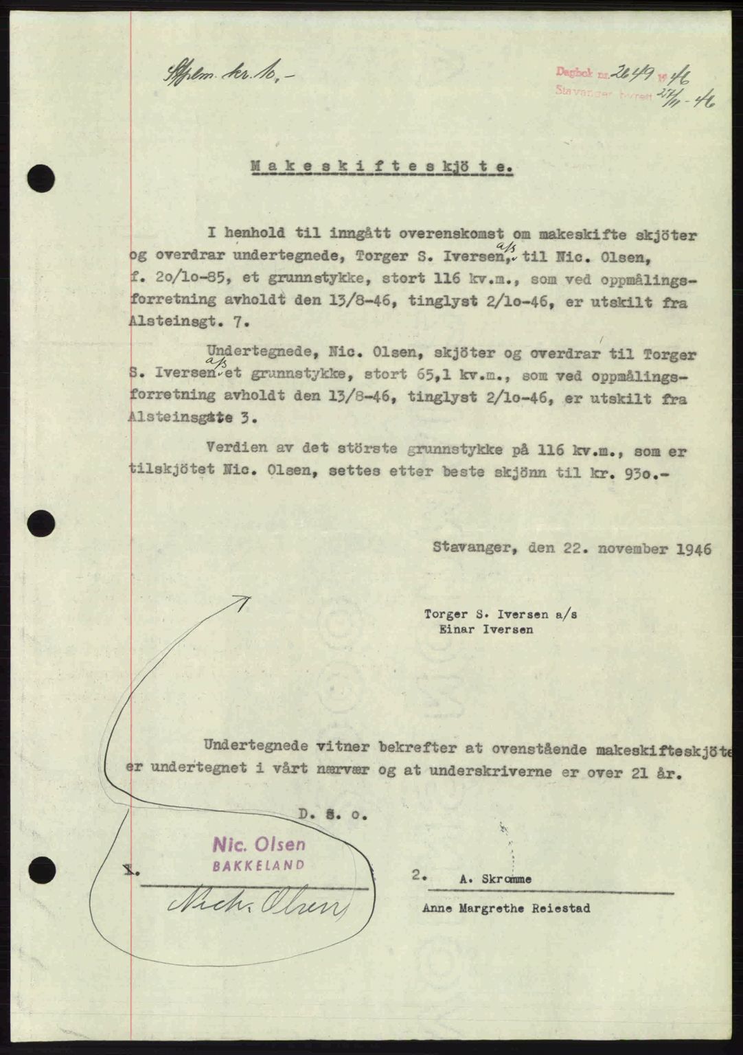 Stavanger byrett, SAST/A-100455/002/G/Gb/L0021: Pantebok nr. A10, 1946-1947, Dagboknr: 2649/1946