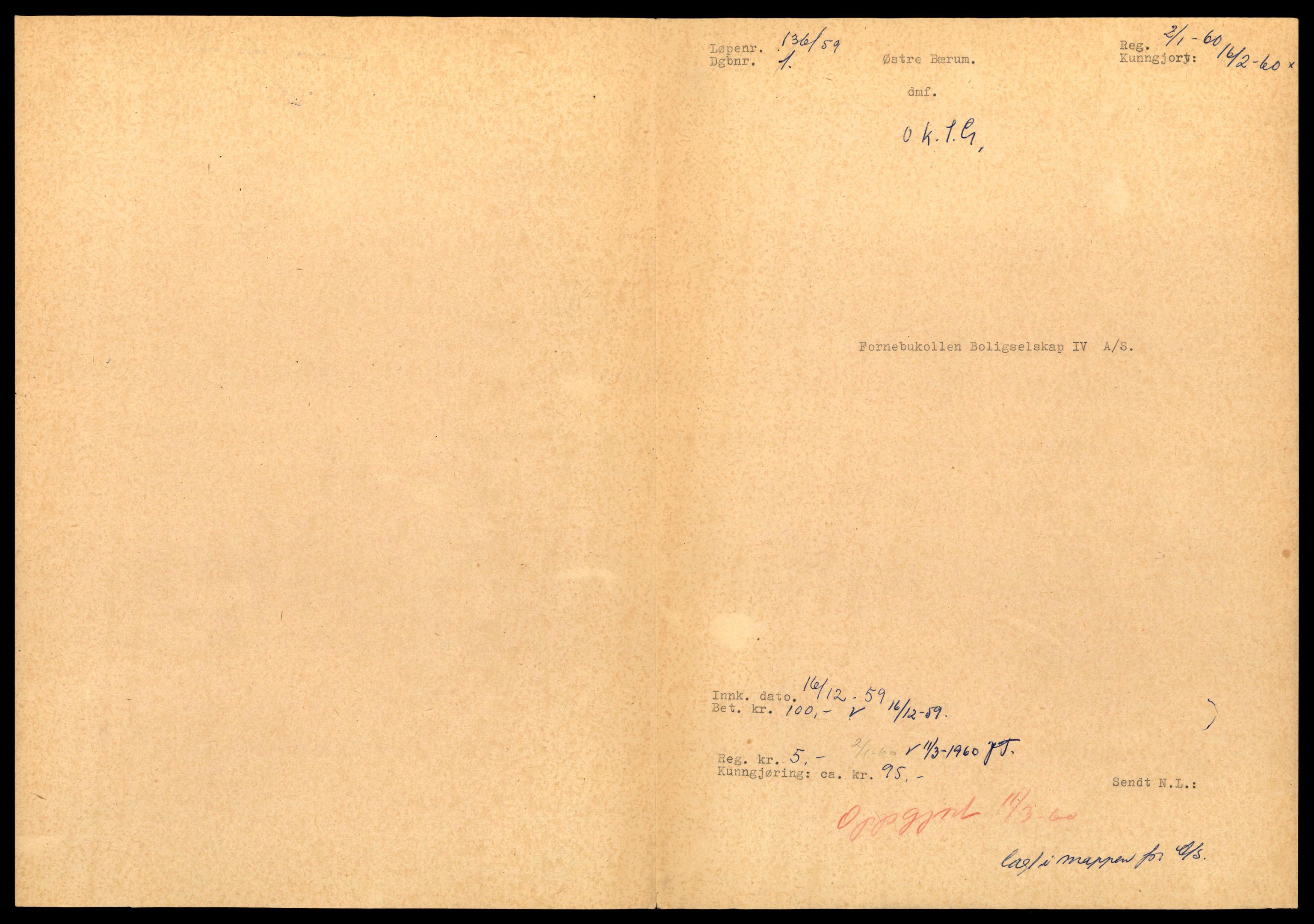 Asker og Bærum tingrett, AV/SAT-A-10379/K/Kb/Kba/L0085: Enkeltmannsforetak, aksjeselskap og andelslag, slettet i Østre Bærum dagboknr. 1/1960 - 68/1961, 1960-1961, s. 1