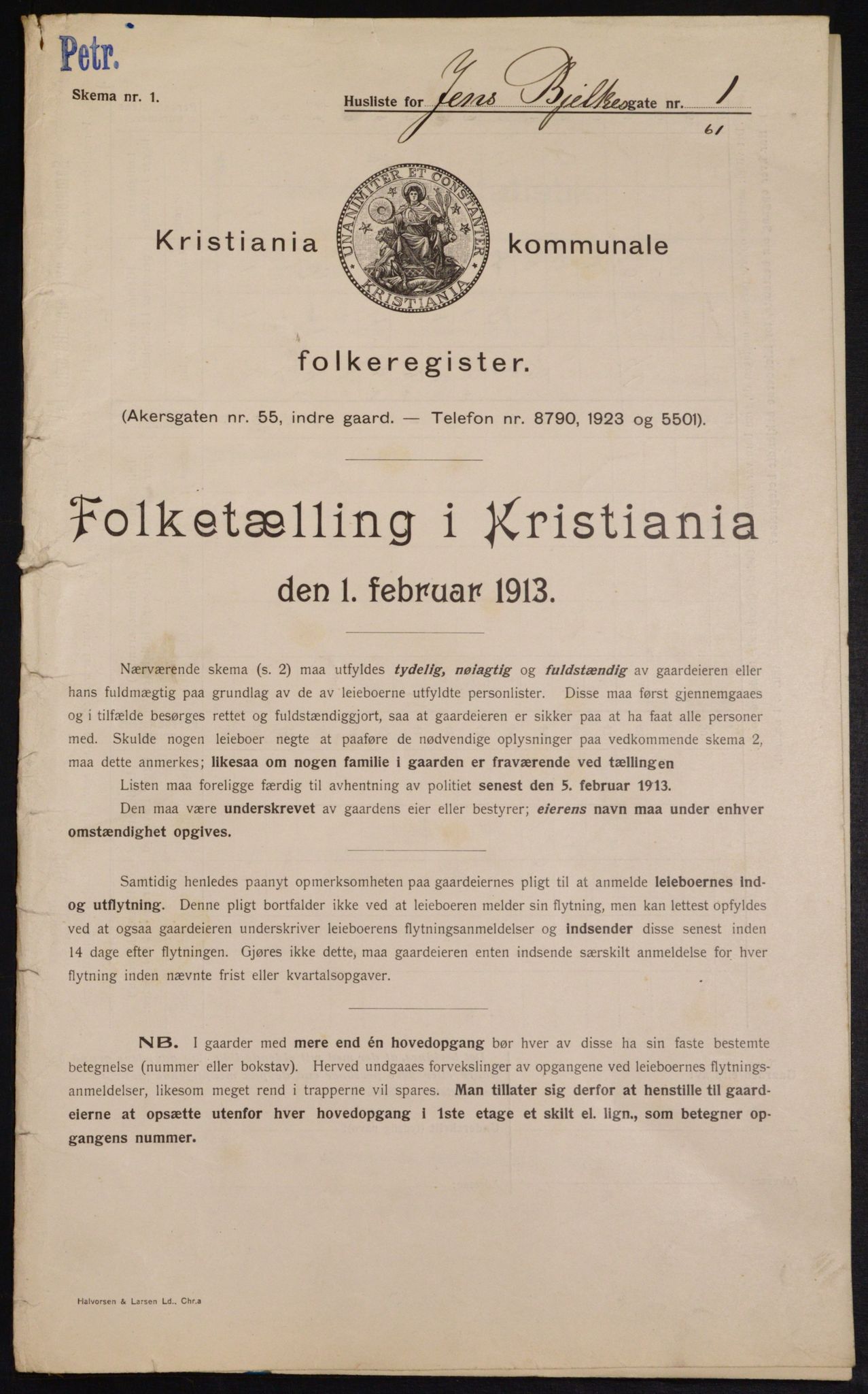 OBA, Kommunal folketelling 1.2.1913 for Kristiania, 1913, s. 45215