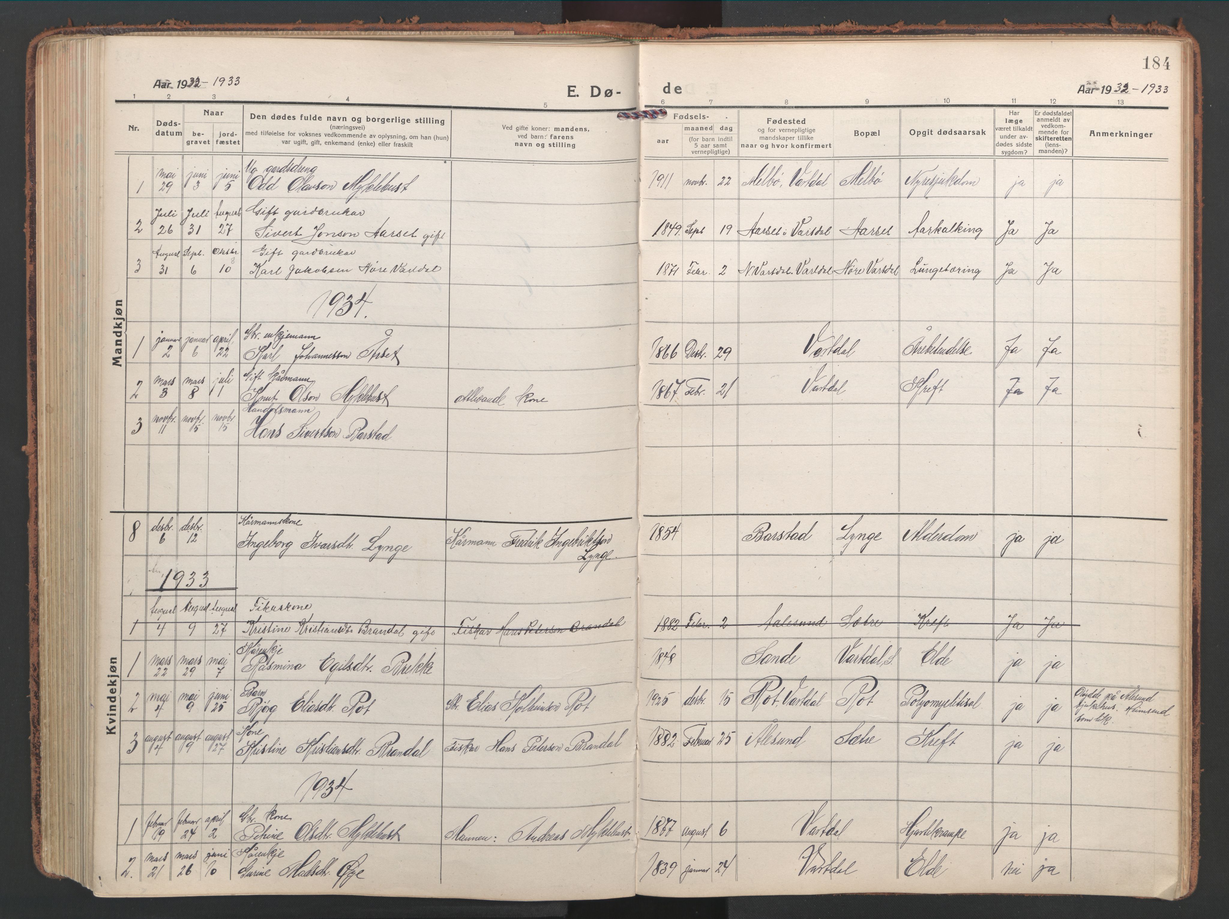 Ministerialprotokoller, klokkerbøker og fødselsregistre - Møre og Romsdal, AV/SAT-A-1454/514/L0202: Klokkerbok nr. 514C02, 1916-1944, s. 184