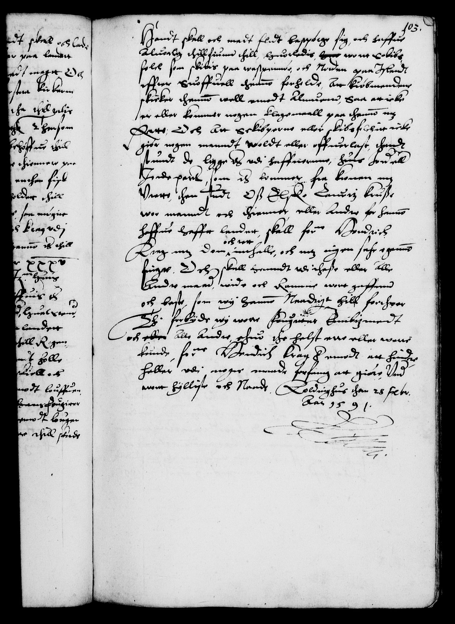 Danske Kanselli 1572-1799, RA/EA-3023/F/Fc/Fca/Fcaa/L0002: Norske registre (mikrofilm), 1588-1596, s. 103a
