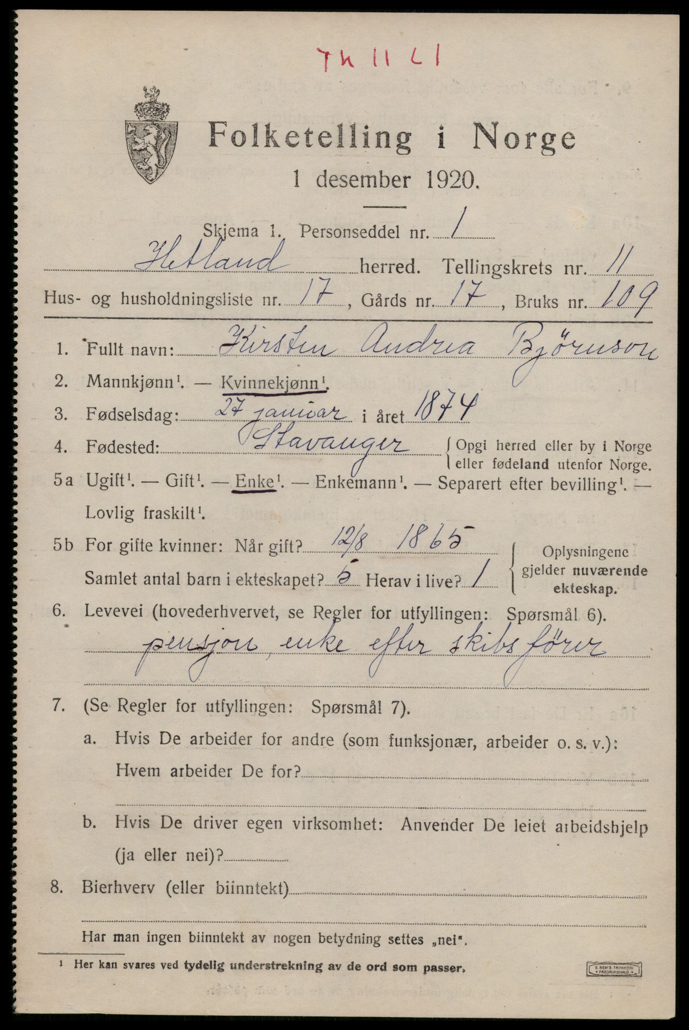 SAST, Folketelling 1920 for 1126 Hetland herred, 1920, s. 19945