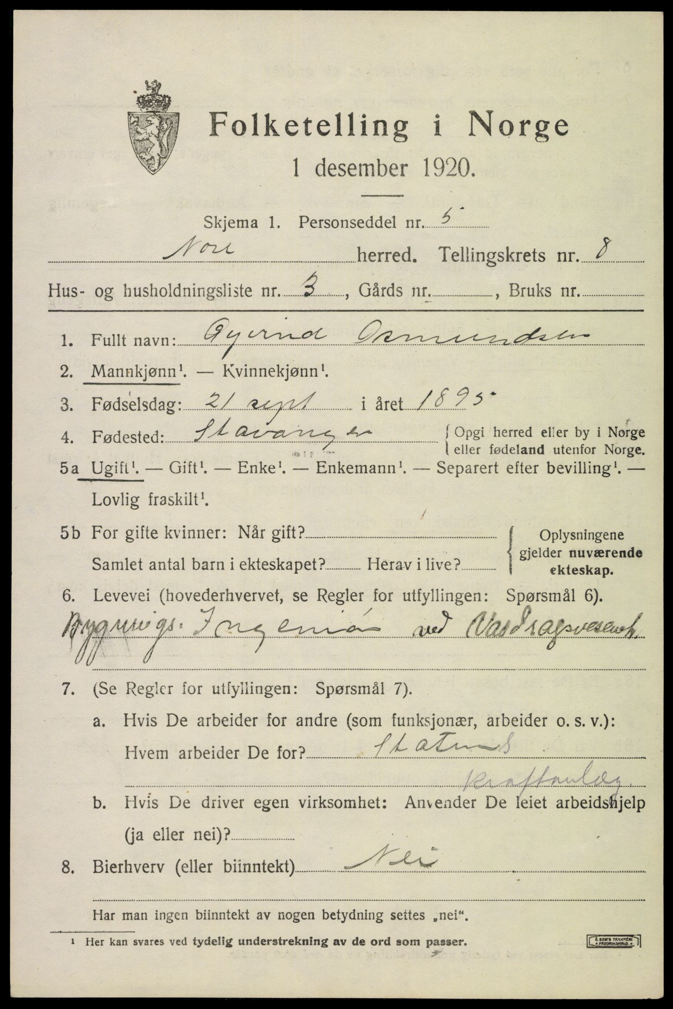 SAKO, Folketelling 1920 for 0633 Nore herred, 1920, s. 4026