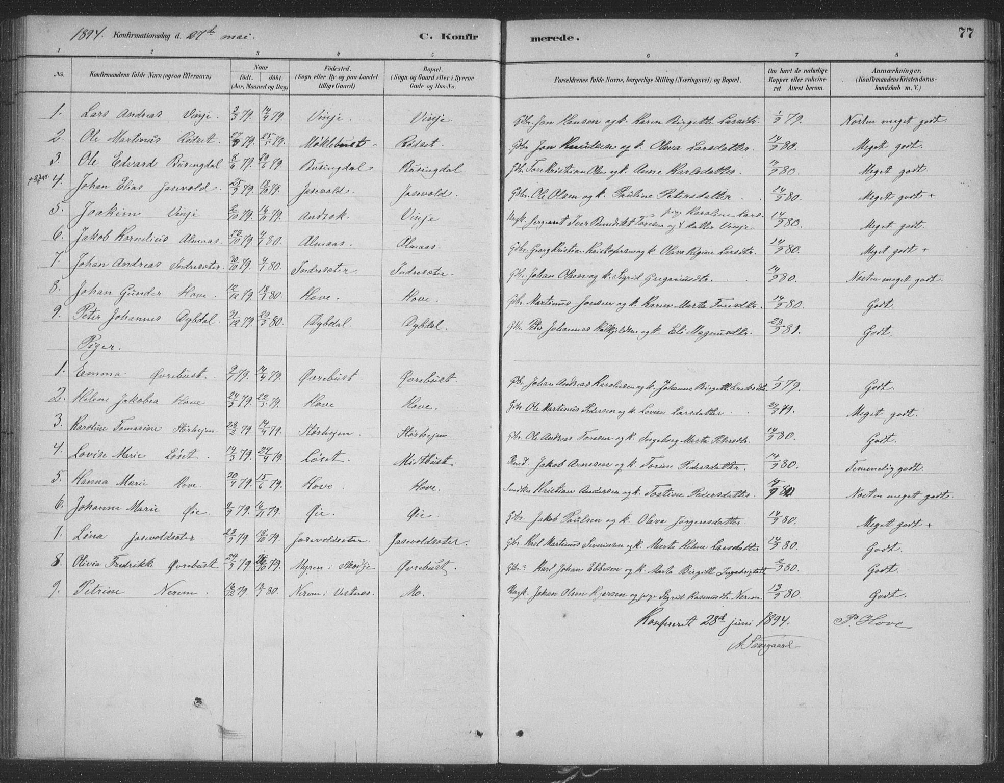 Ministerialprotokoller, klokkerbøker og fødselsregistre - Møre og Romsdal, SAT/A-1454/521/L0299: Ministerialbok nr. 521A01, 1882-1907, s. 77