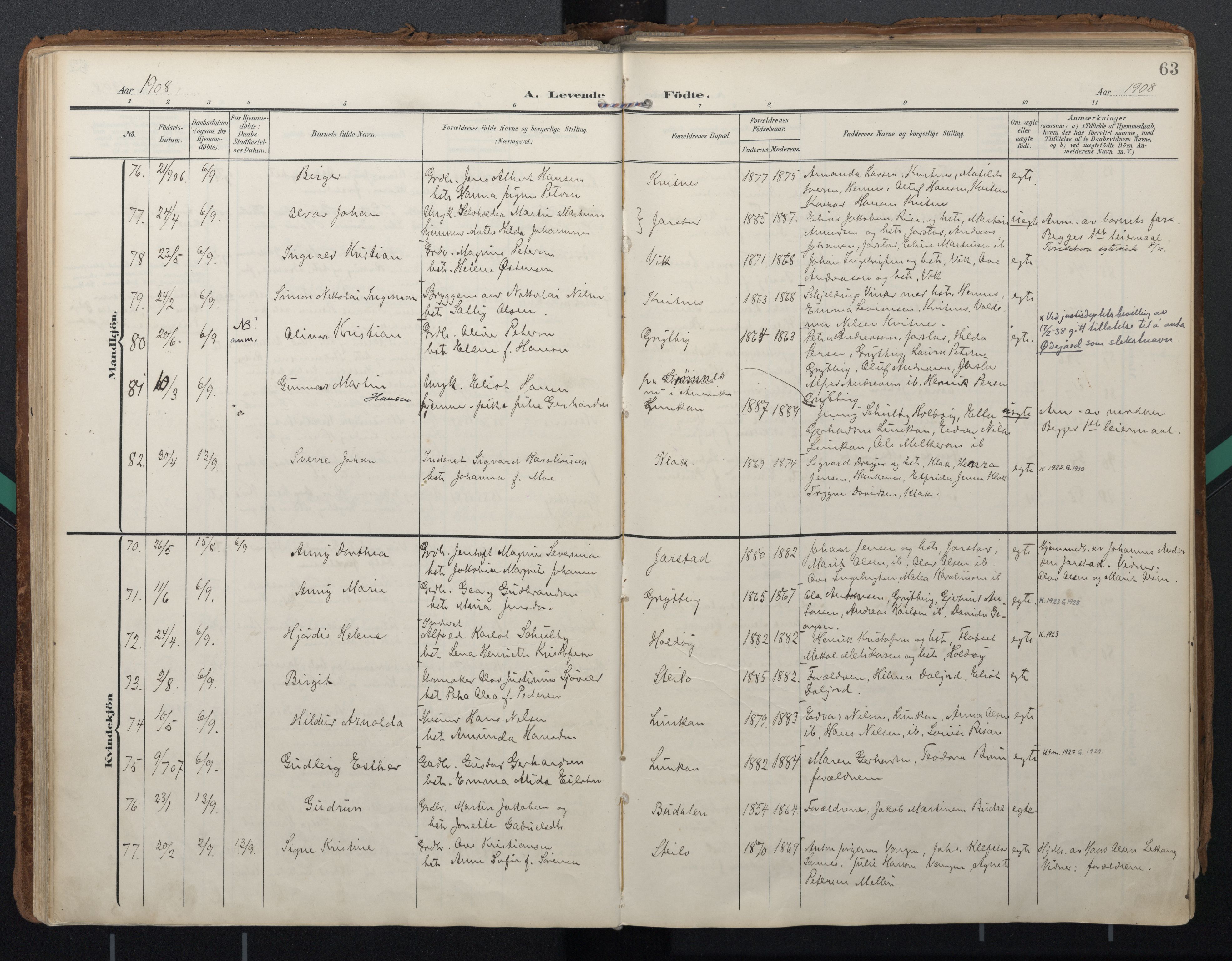 Ministerialprotokoller, klokkerbøker og fødselsregistre - Nordland, AV/SAT-A-1459/888/L1248: Ministerialbok nr. 888A14, 1904-1913, s. 63