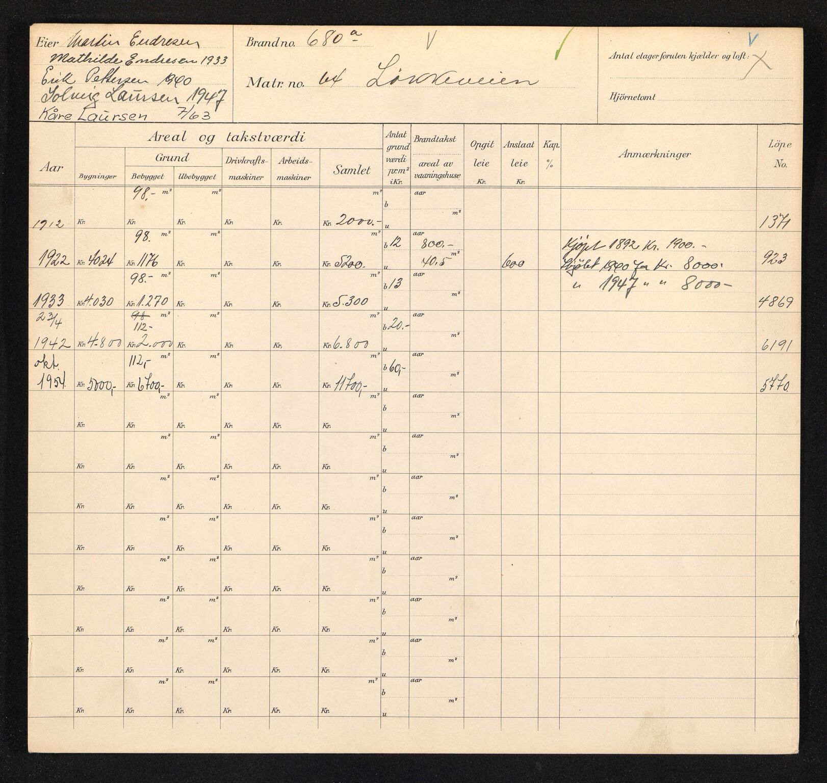Stavanger kommune. Skattetakstvesenet, BYST/A-0440/F/Fa/Faa/L0029/0006: Skattetakstkort / Løkkeveien 62 - 110