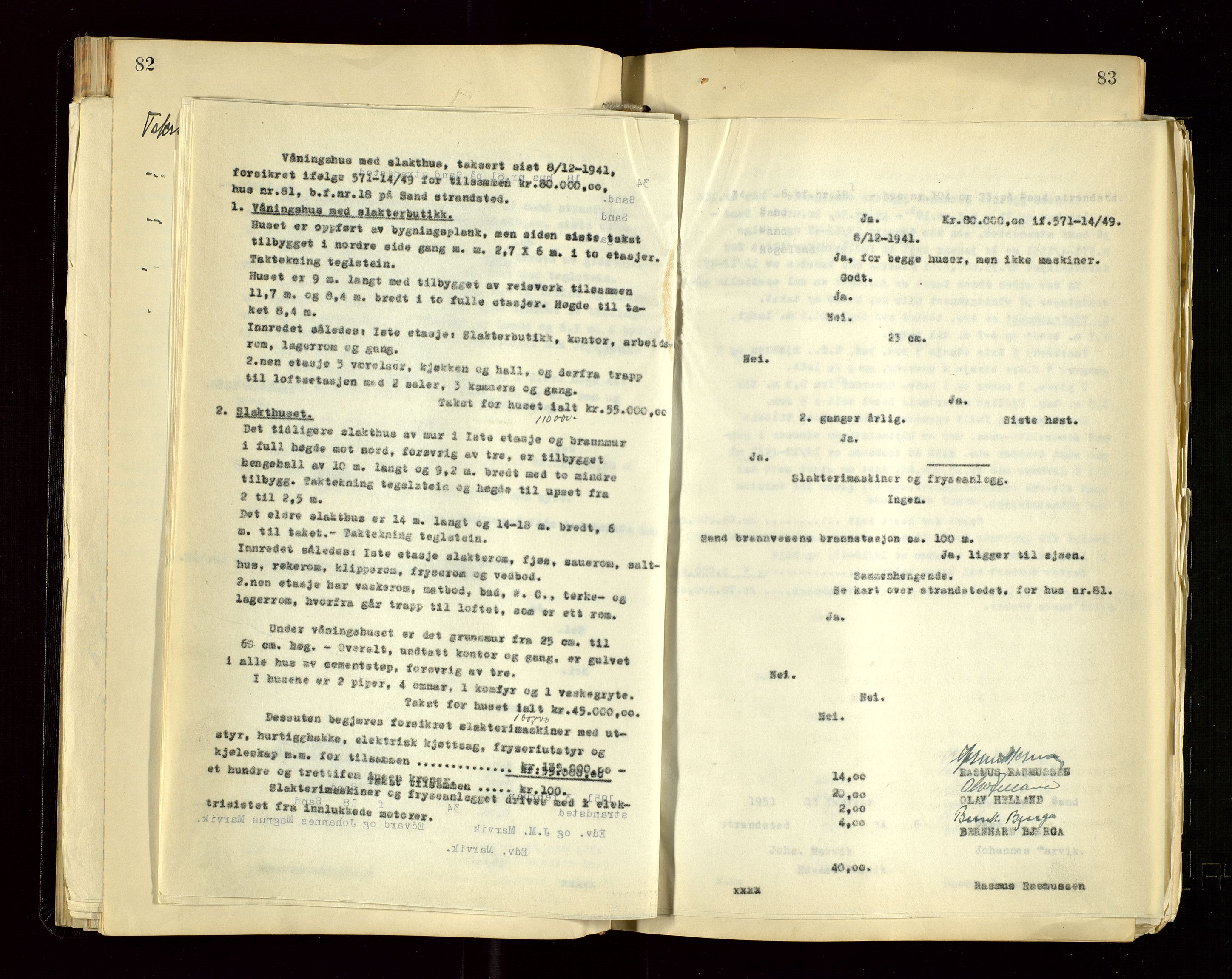 Sand lensmannskontor, AV/SAST-A-100415/Gob/L0004: Branntakstprotokoll, 1937-1955, s. 82-83