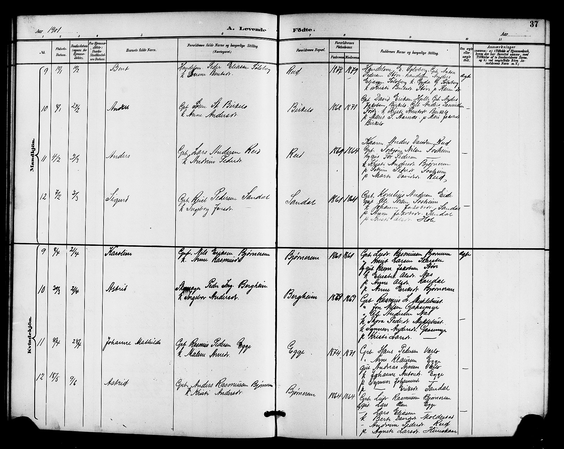 Gloppen sokneprestembete, AV/SAB-A-80101/H/Hab/Habc/L0002: Klokkerbok nr. C 2, 1896-1910, s. 37