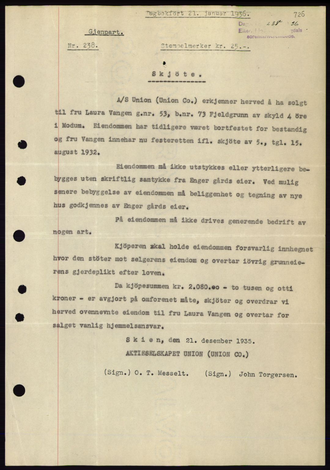 Eiker, Modum og Sigdal sorenskriveri, SAKO/A-123/G/Ga/Gab/L0031: Pantebok nr. A1, 1935-1936, Tingl.dato: 21.01.1936