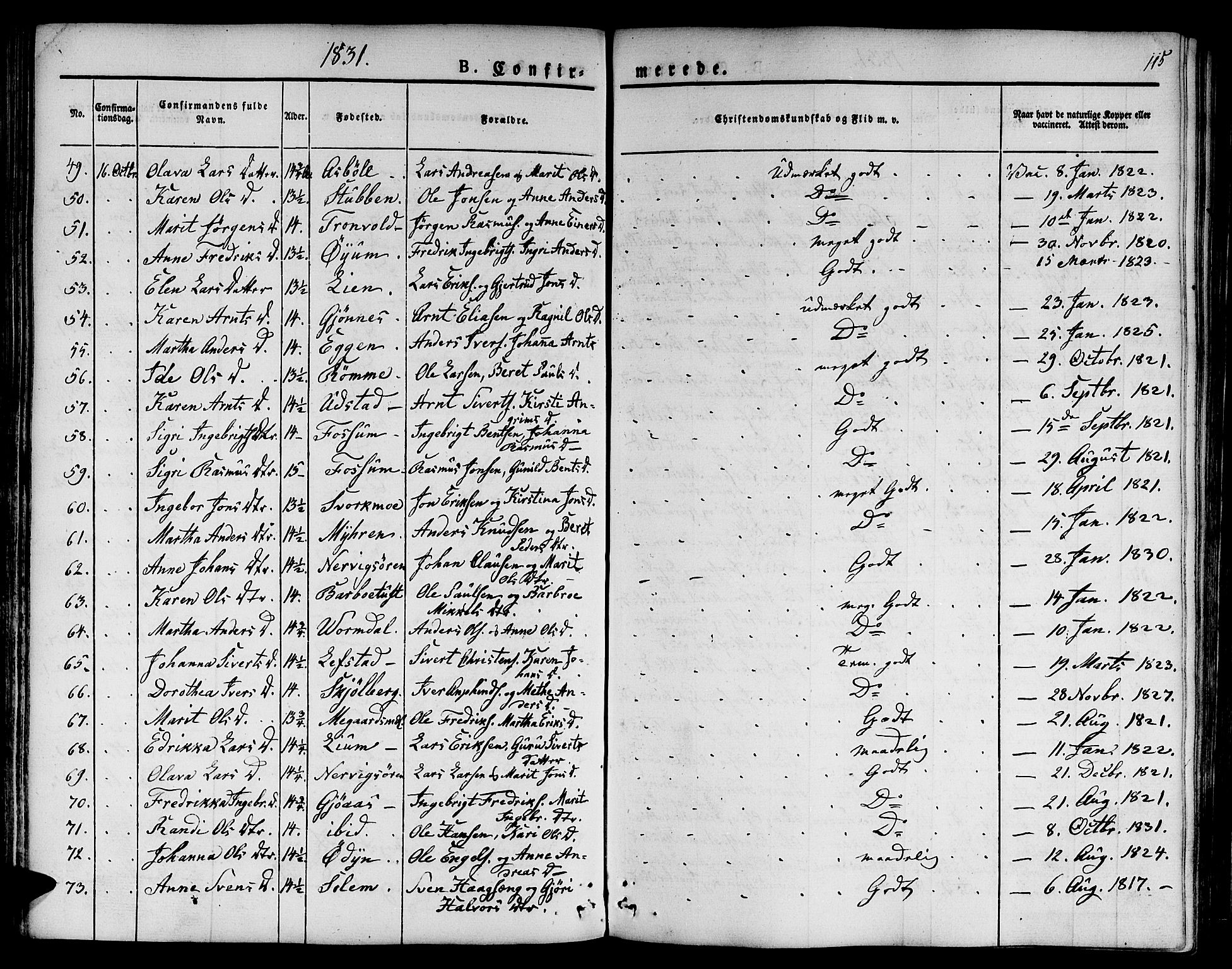 Ministerialprotokoller, klokkerbøker og fødselsregistre - Sør-Trøndelag, AV/SAT-A-1456/668/L0804: Ministerialbok nr. 668A04, 1826-1839, s. 115