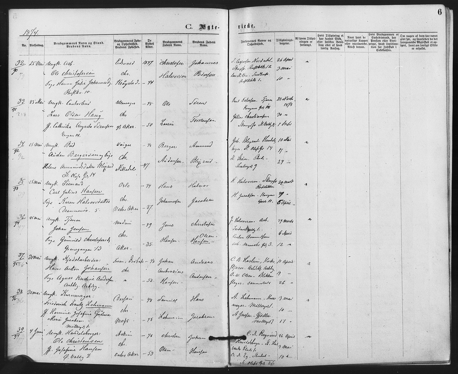 Trefoldighet prestekontor Kirkebøker, AV/SAO-A-10882/F/Fc/L0002: Ministerialbok nr. III 2, 1874-1881, s. 6