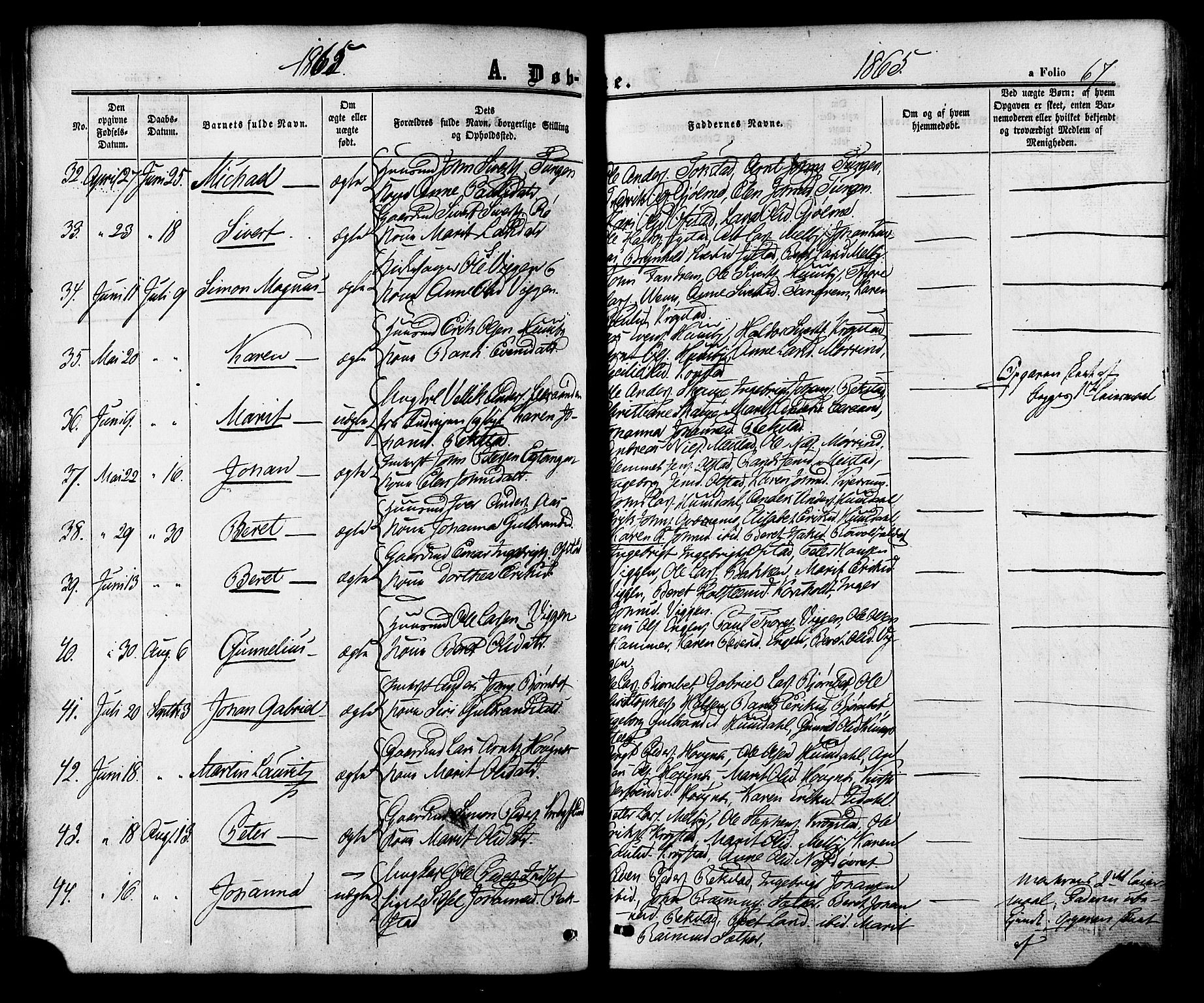 Ministerialprotokoller, klokkerbøker og fødselsregistre - Sør-Trøndelag, AV/SAT-A-1456/665/L0772: Ministerialbok nr. 665A07, 1856-1878, s. 67