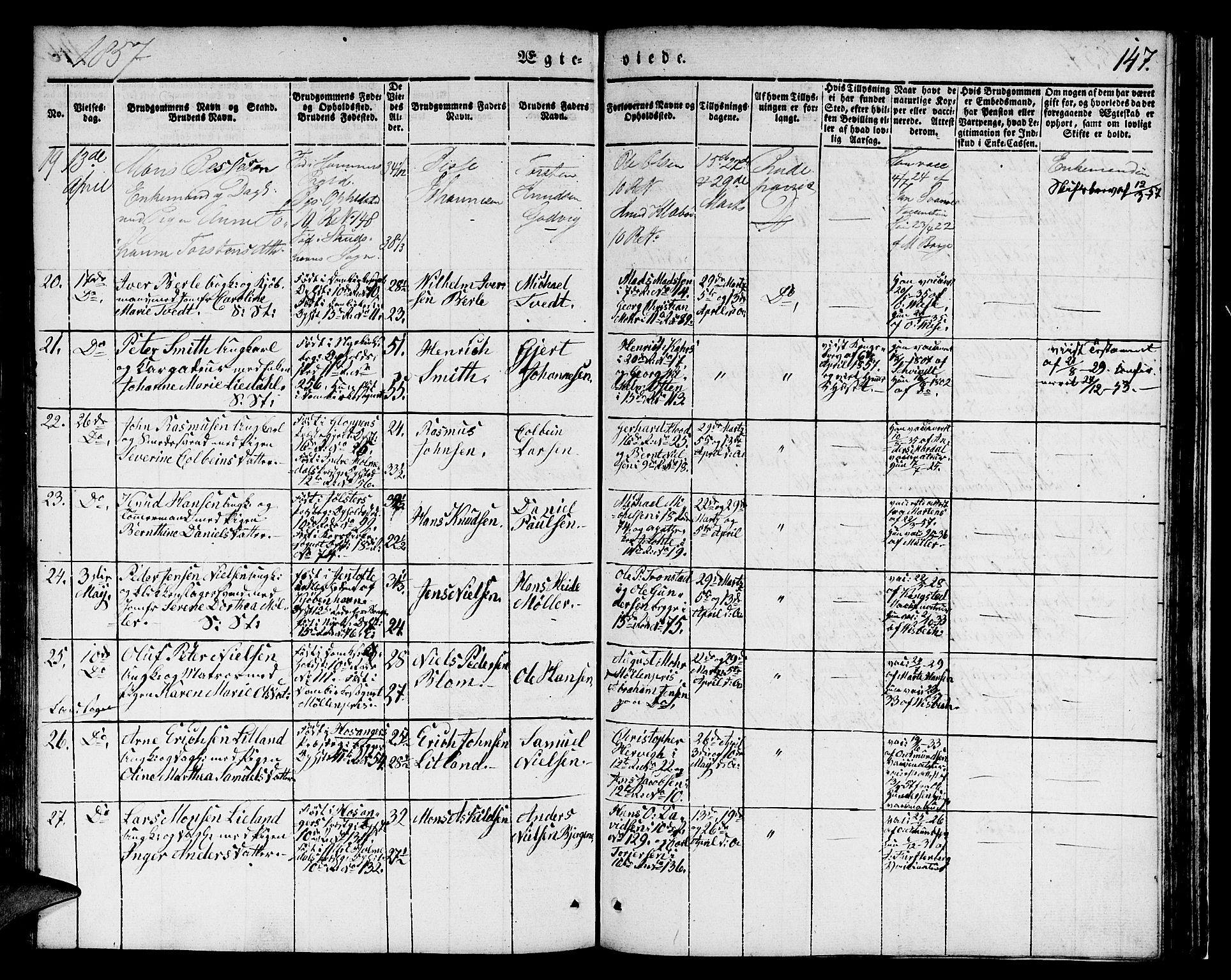 Domkirken sokneprestembete, AV/SAB-A-74801/H/Hab/L0029: Klokkerbok nr. D 1, 1839-1857, s. 147