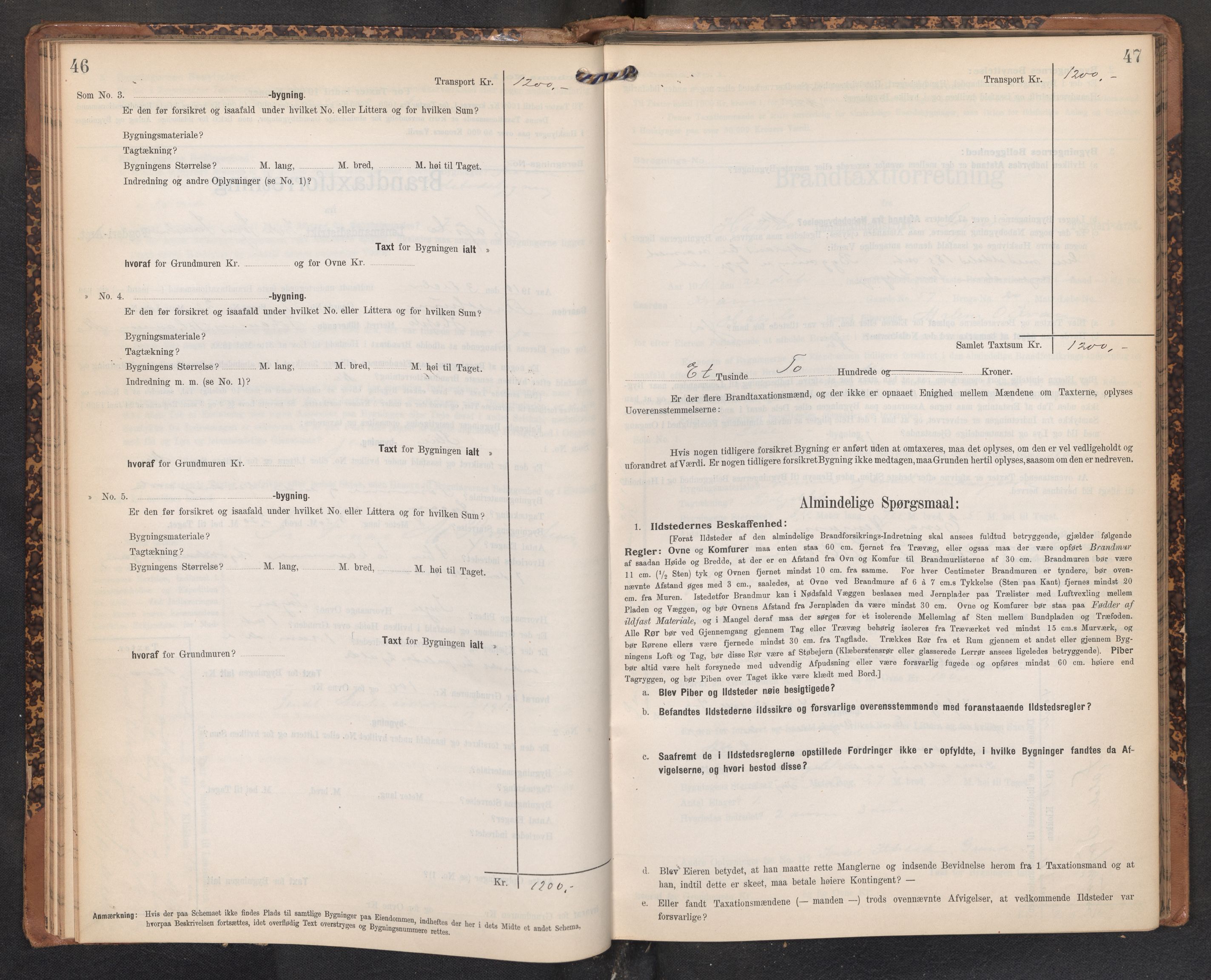 Lensmannen i Hafslo, AV/SAB-A-28001/0012/L0007: Branntakstprotokoll, skjematakst, 1905-1922, s. 46-47