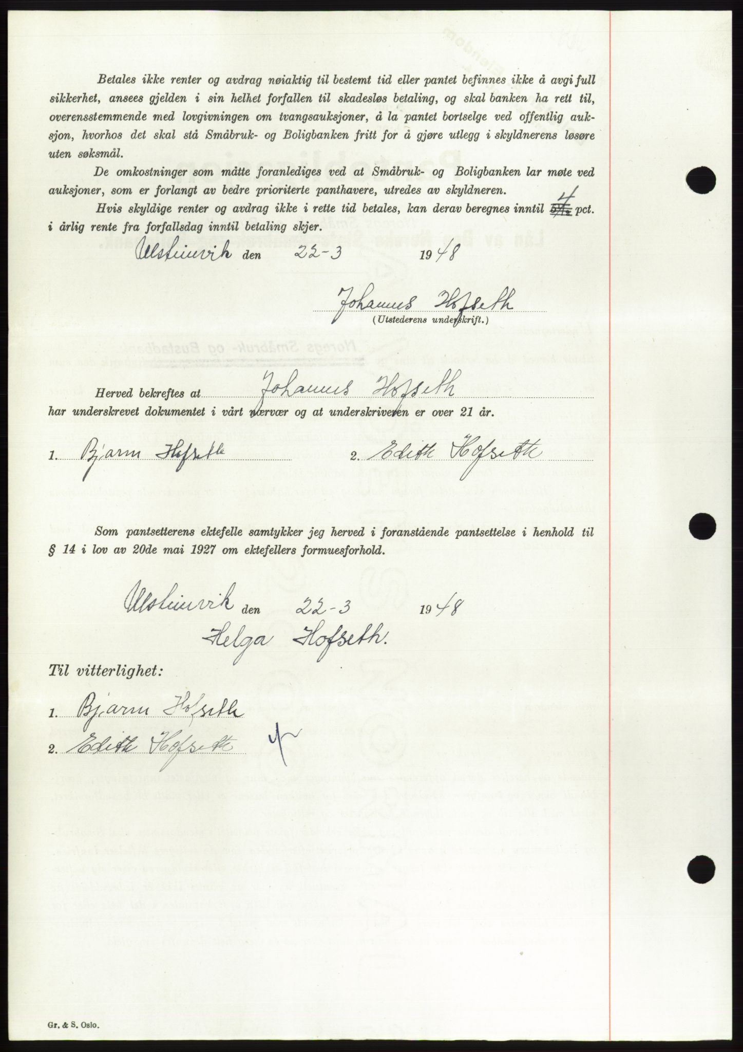 Søre Sunnmøre sorenskriveri, AV/SAT-A-4122/1/2/2C/L0115: Pantebok nr. 3B, 1947-1948, Dagboknr: 409/1948