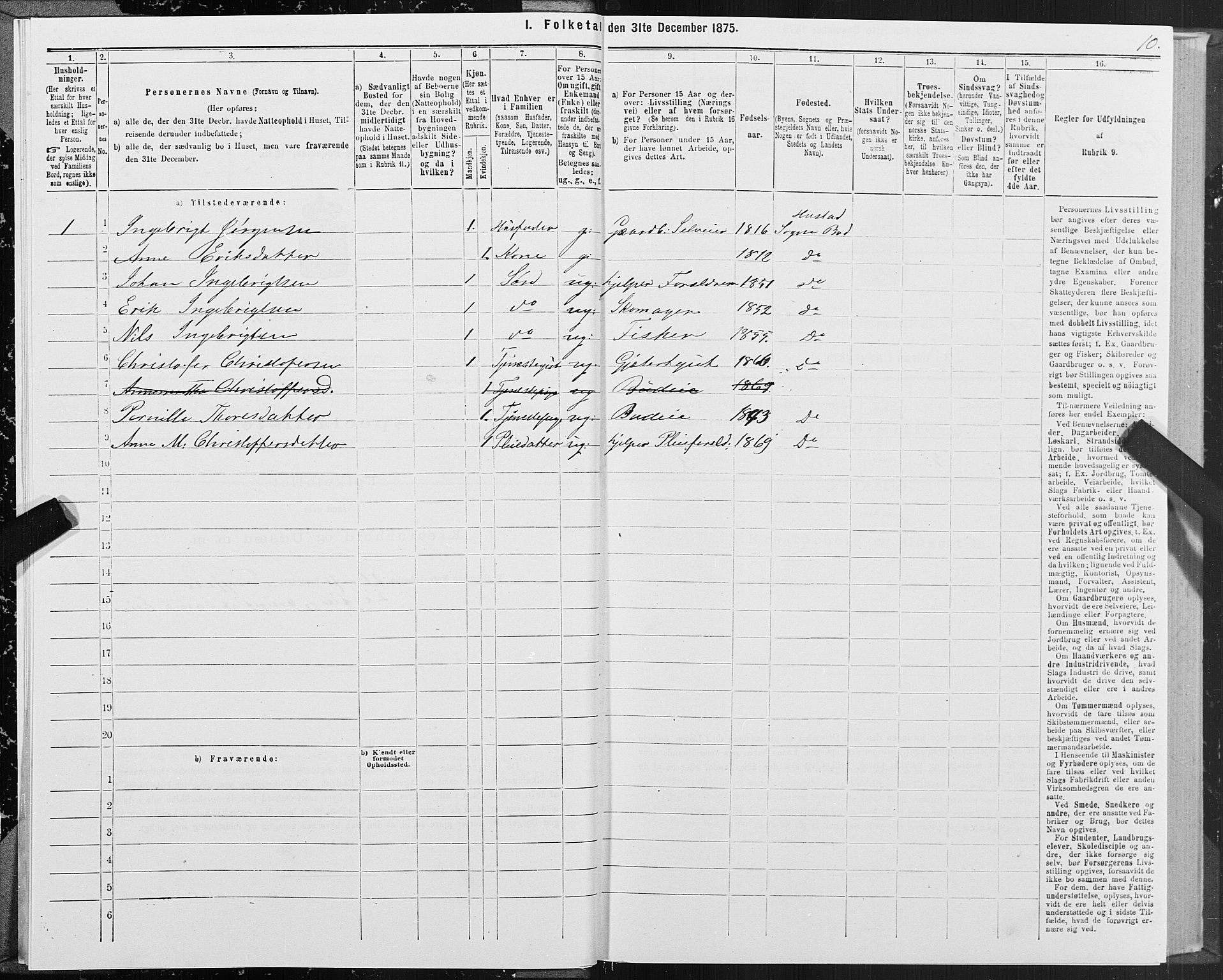 SAT, Folketelling 1875 for 1549P Bud prestegjeld, 1875, s. 1010