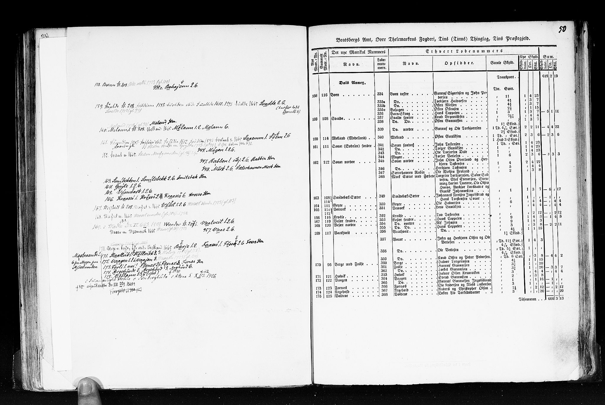 Rygh, AV/RA-PA-0034/F/Fb/L0007: Matrikkelen for 1838 - Bratsberg amt (Telemark fylke), 1838, s. 50a