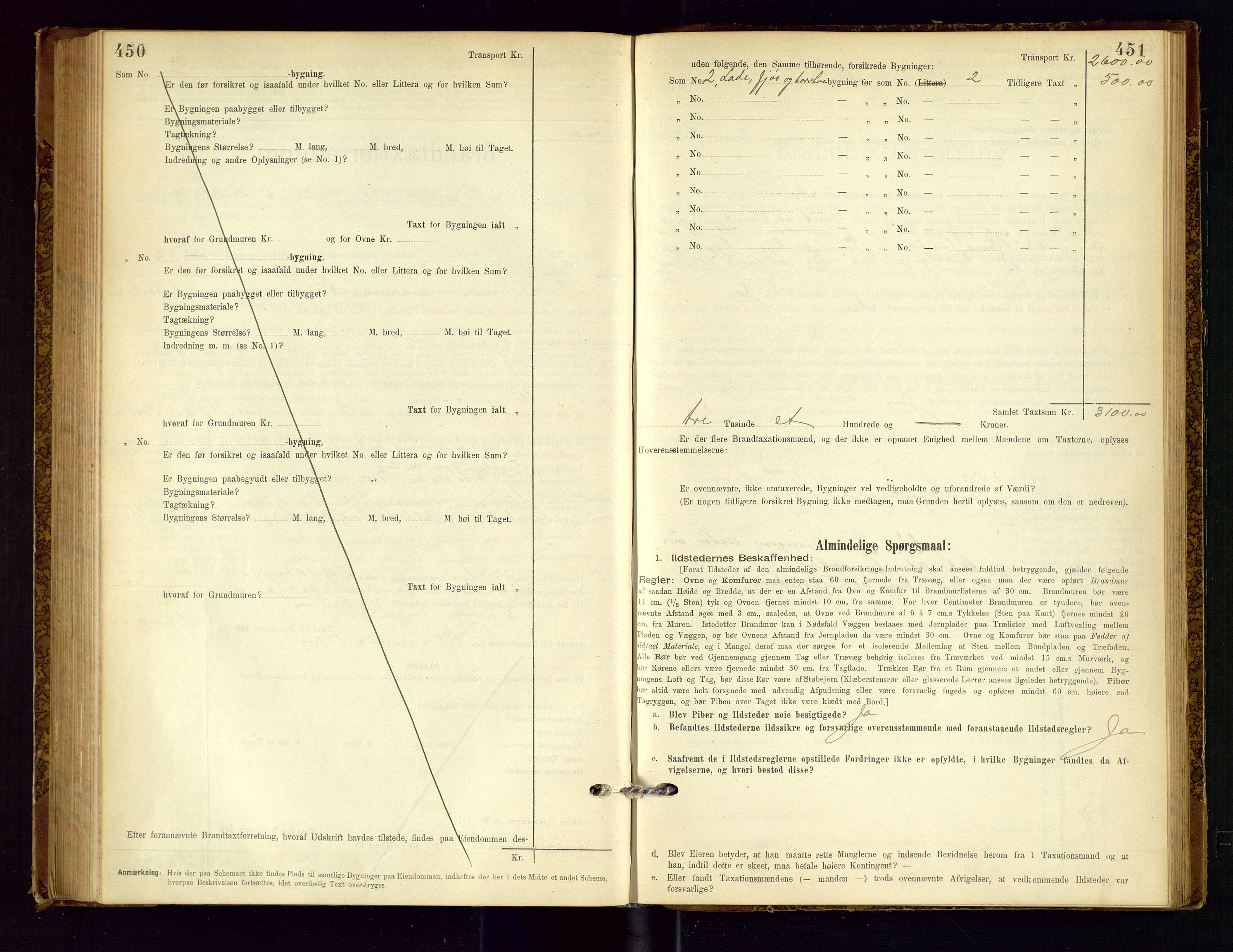 Time lensmannskontor, AV/SAST-A-100420/Gob/L0001: Branntakstprotokoll, 1896-1914, s. 450-451