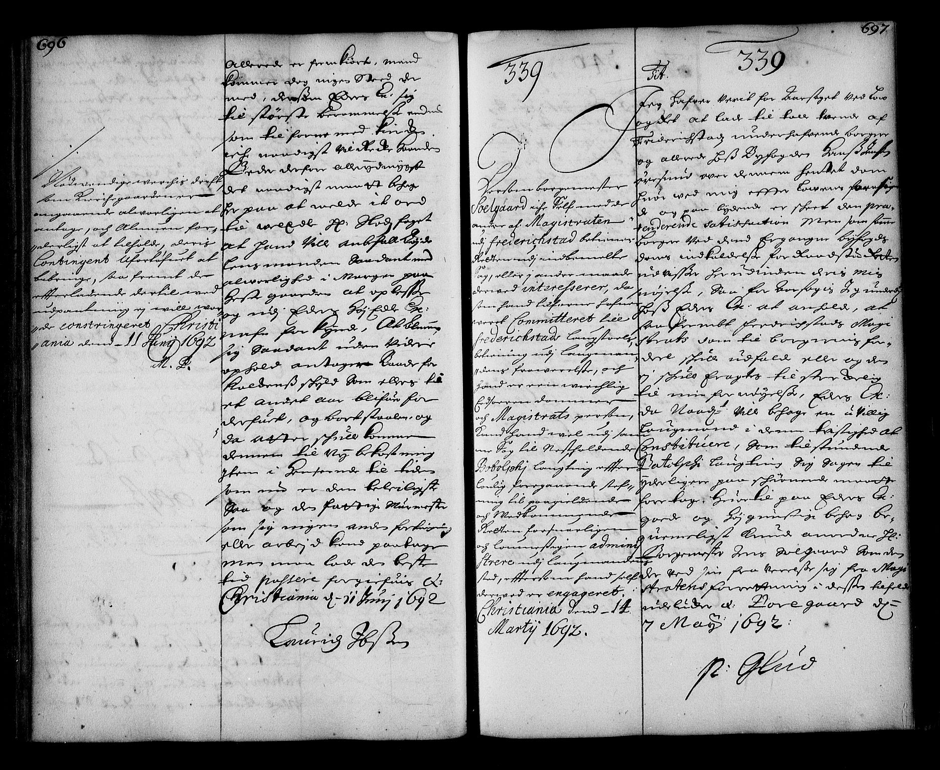 Stattholderembetet 1572-1771, RA/EA-2870/Ae/L0009: Supplikasjons- og resolusjonsprotokoll, 1691-1692, s. 696-697