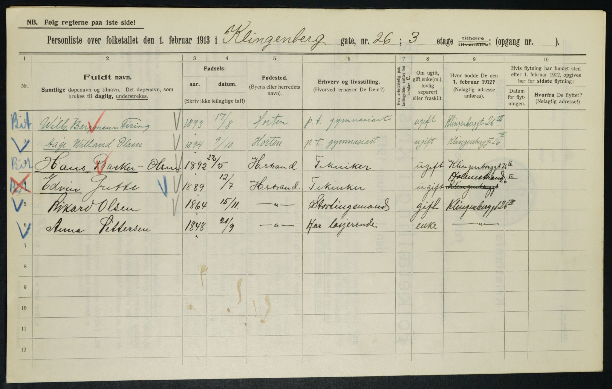 OBA, Kommunal folketelling 1.2.1913 for Kristiania, 1913, s. 51785