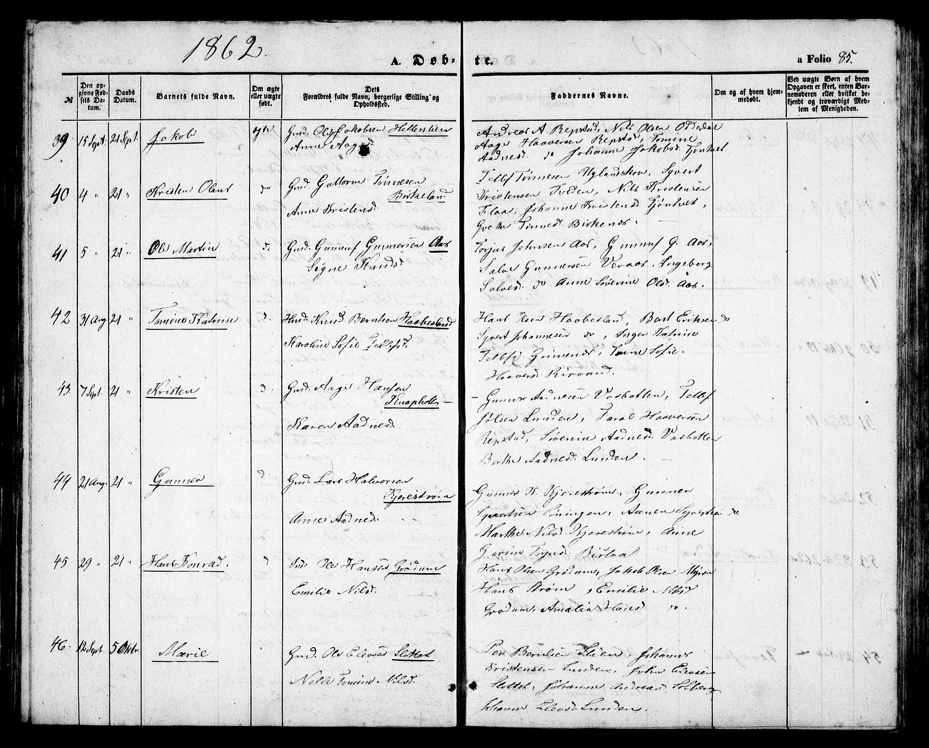 Birkenes sokneprestkontor, AV/SAK-1111-0004/F/Fb/L0002: Klokkerbok nr. B 2, 1849-1876, s. 85
