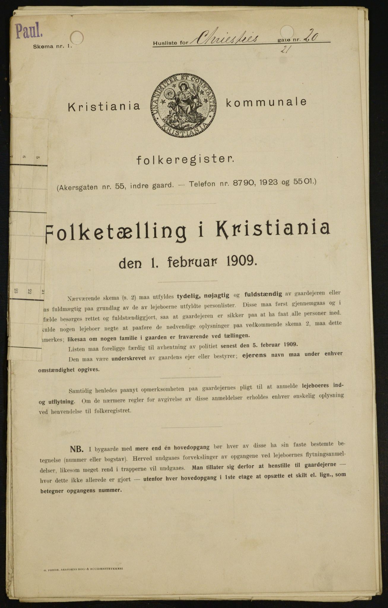 OBA, Kommunal folketelling 1.2.1909 for Kristiania kjøpstad, 1909, s. 11154