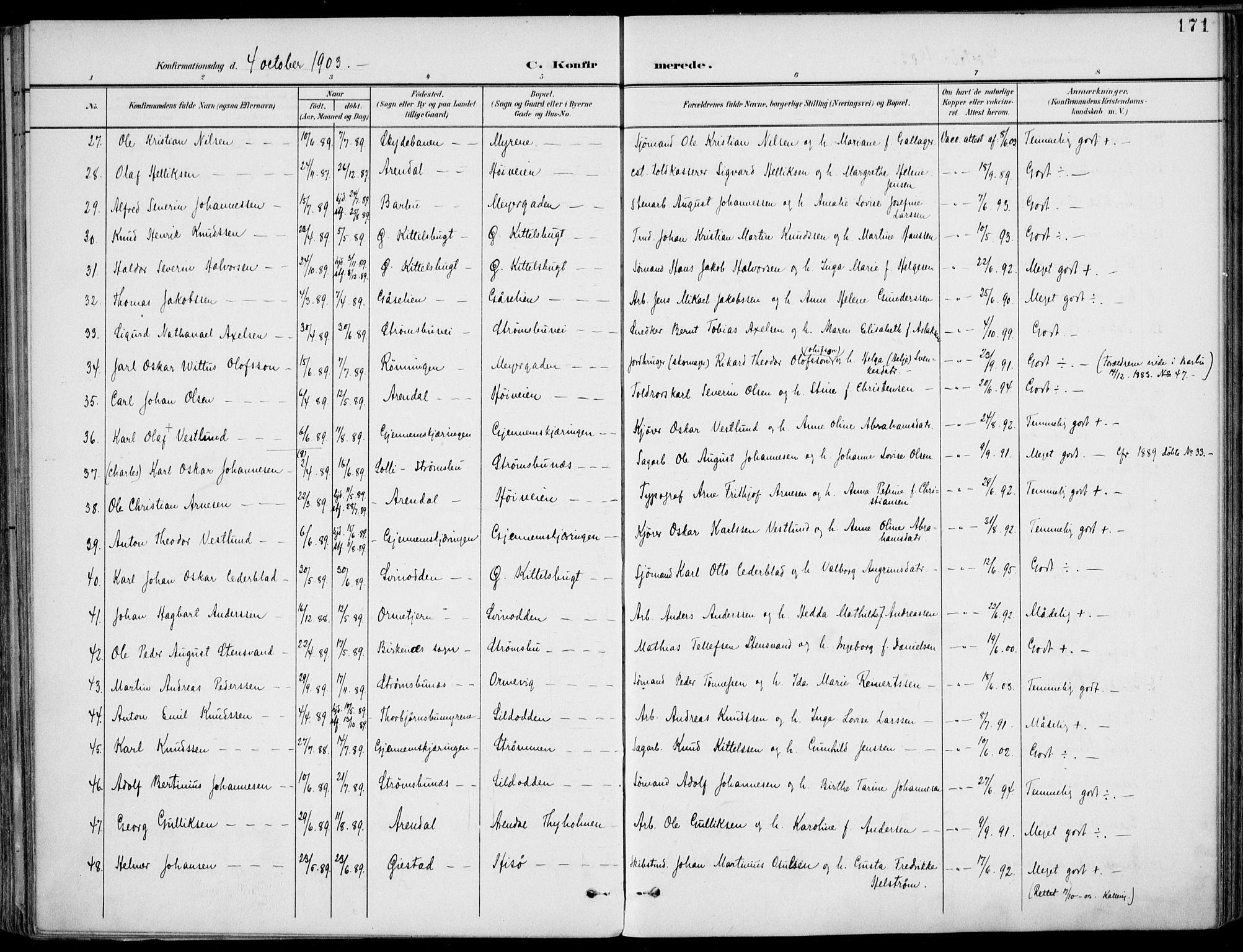 Barbu sokneprestkontor, AV/SAK-1111-0003/F/Fa/L0005: Ministerialbok nr. A 5, 1899-1909, s. 171