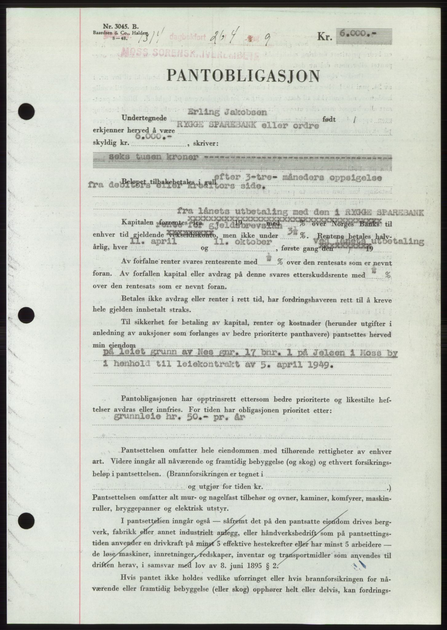 Moss sorenskriveri, SAO/A-10168: Pantebok nr. B21, 1949-1949, Dagboknr: 1314/1949