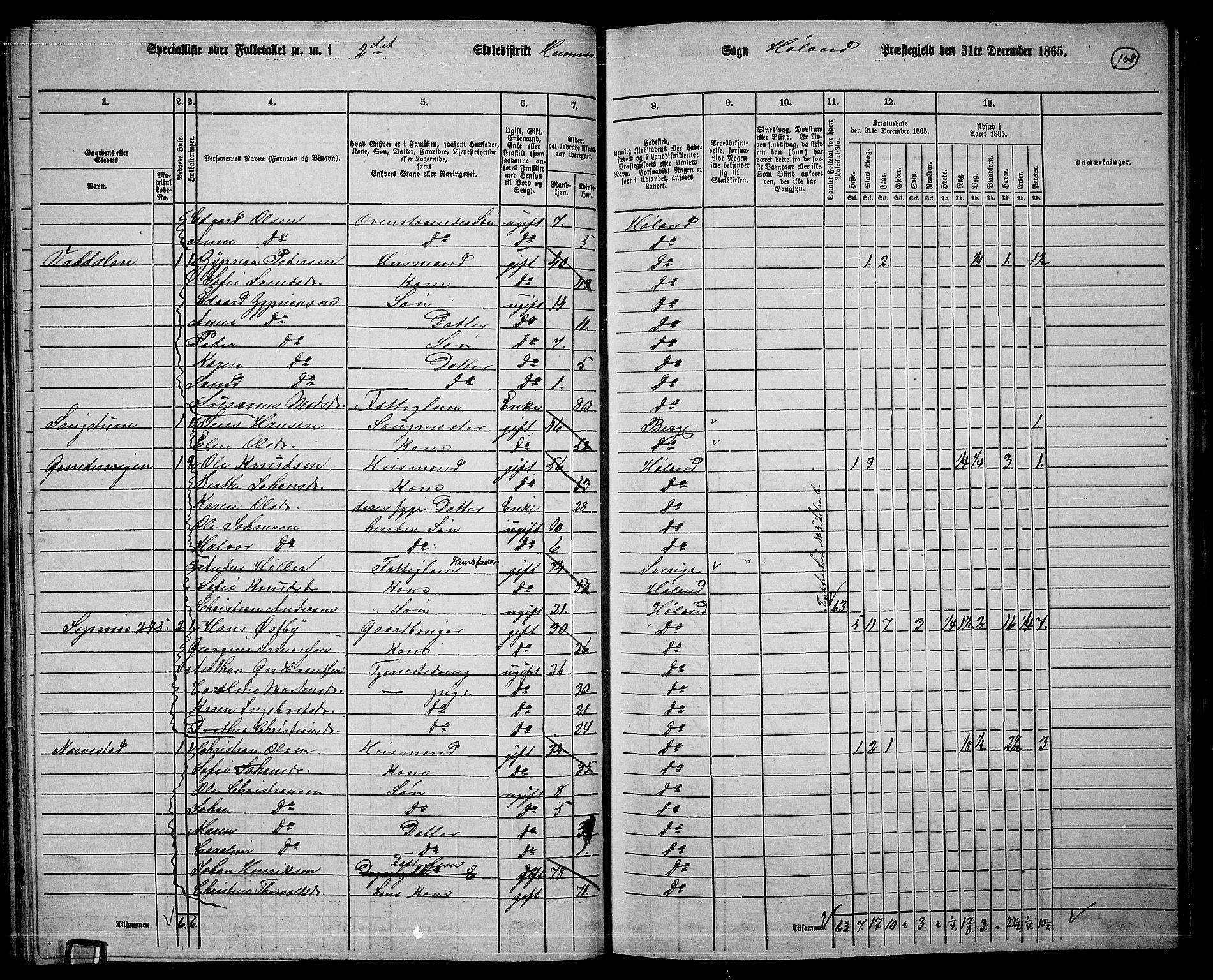 RA, Folketelling 1865 for 0221P Høland prestegjeld, 1865, s. 159