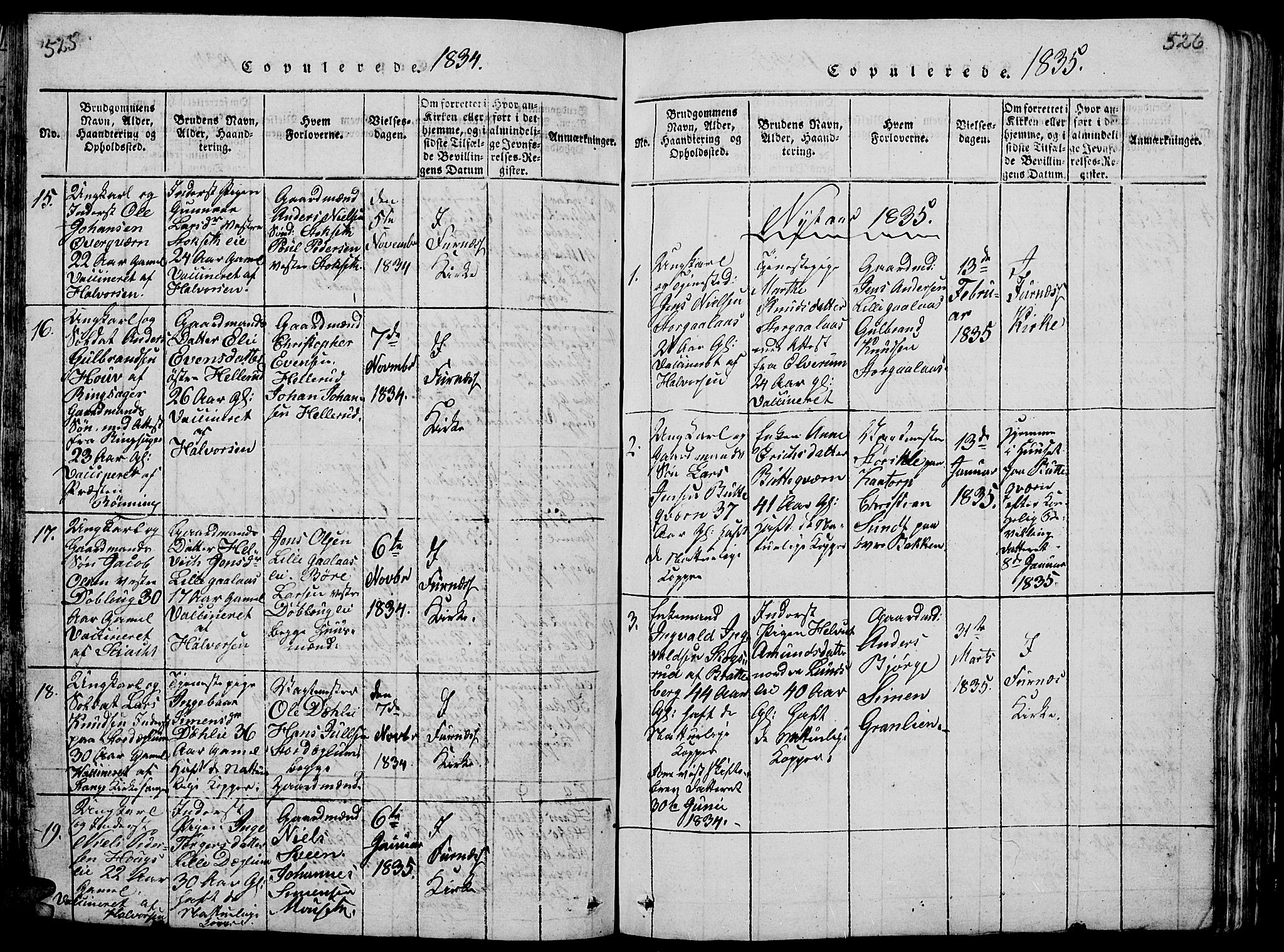 Vang prestekontor, Hedmark, AV/SAH-PREST-008/H/Ha/Hab/L0005: Klokkerbok nr. 5, 1815-1836, s. 525-526