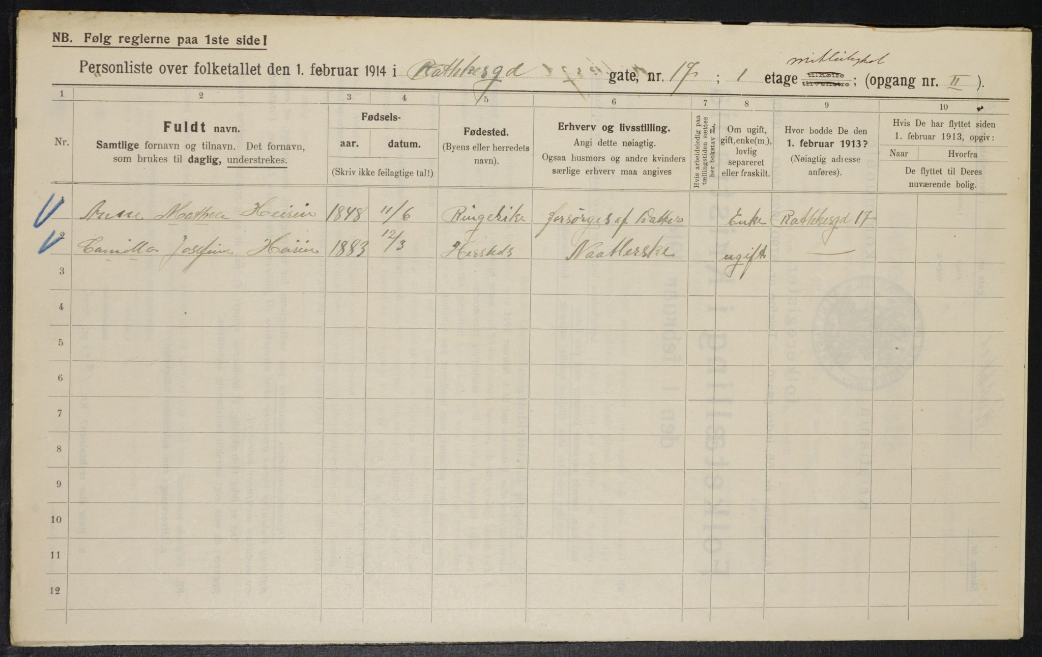 OBA, Kommunal folketelling 1.2.1914 for Kristiania, 1914, s. 82574