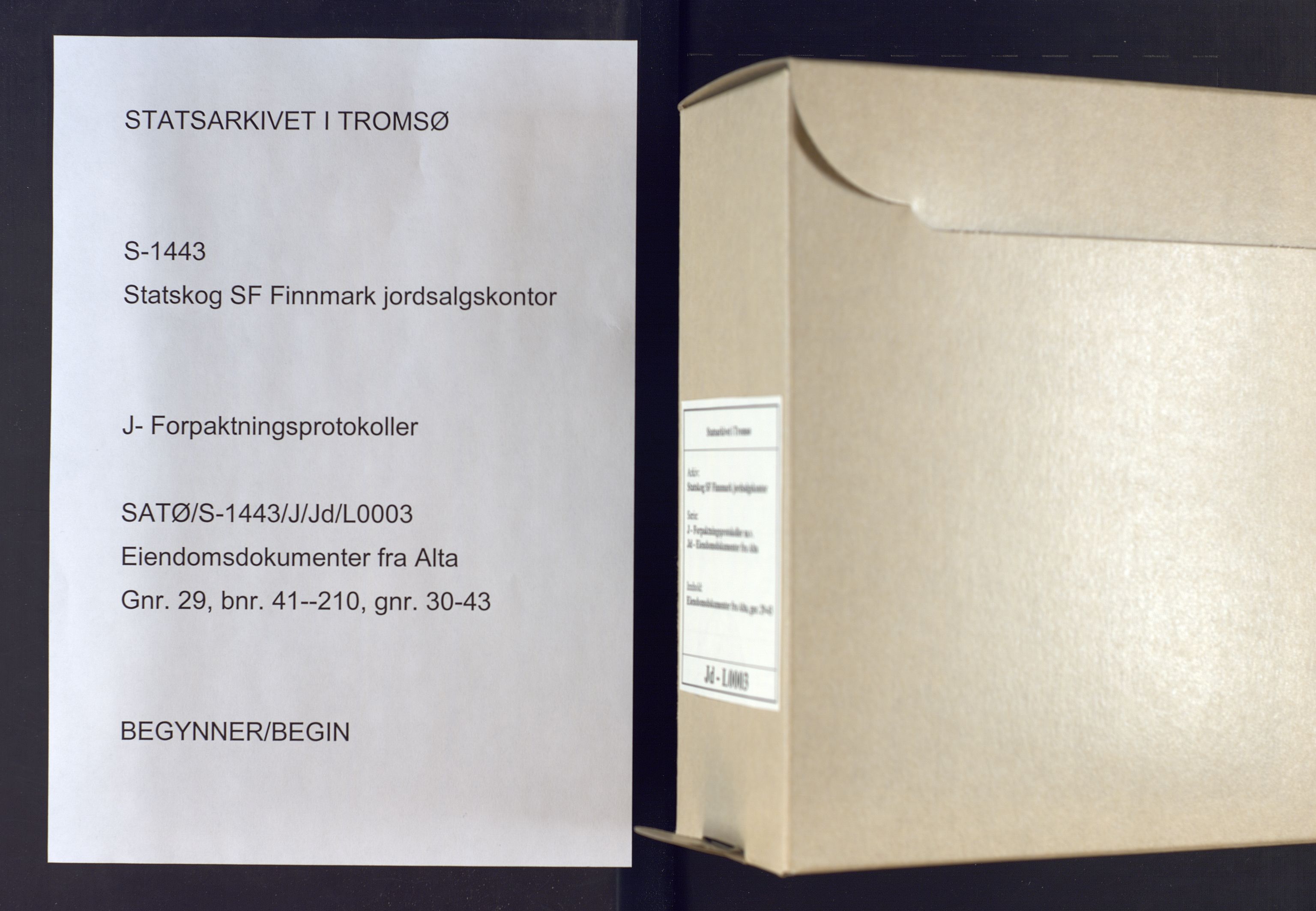 Finnmark jordsalgskommisjon/jordsalgskontor og Statskog SF Finnmark jordsalgskontor, AV/SATØ-S-1443/J/Jd/L0003: Eiendomsdokumenter for Alta, gnr. 29 - 43, 1700-2000, s. 1