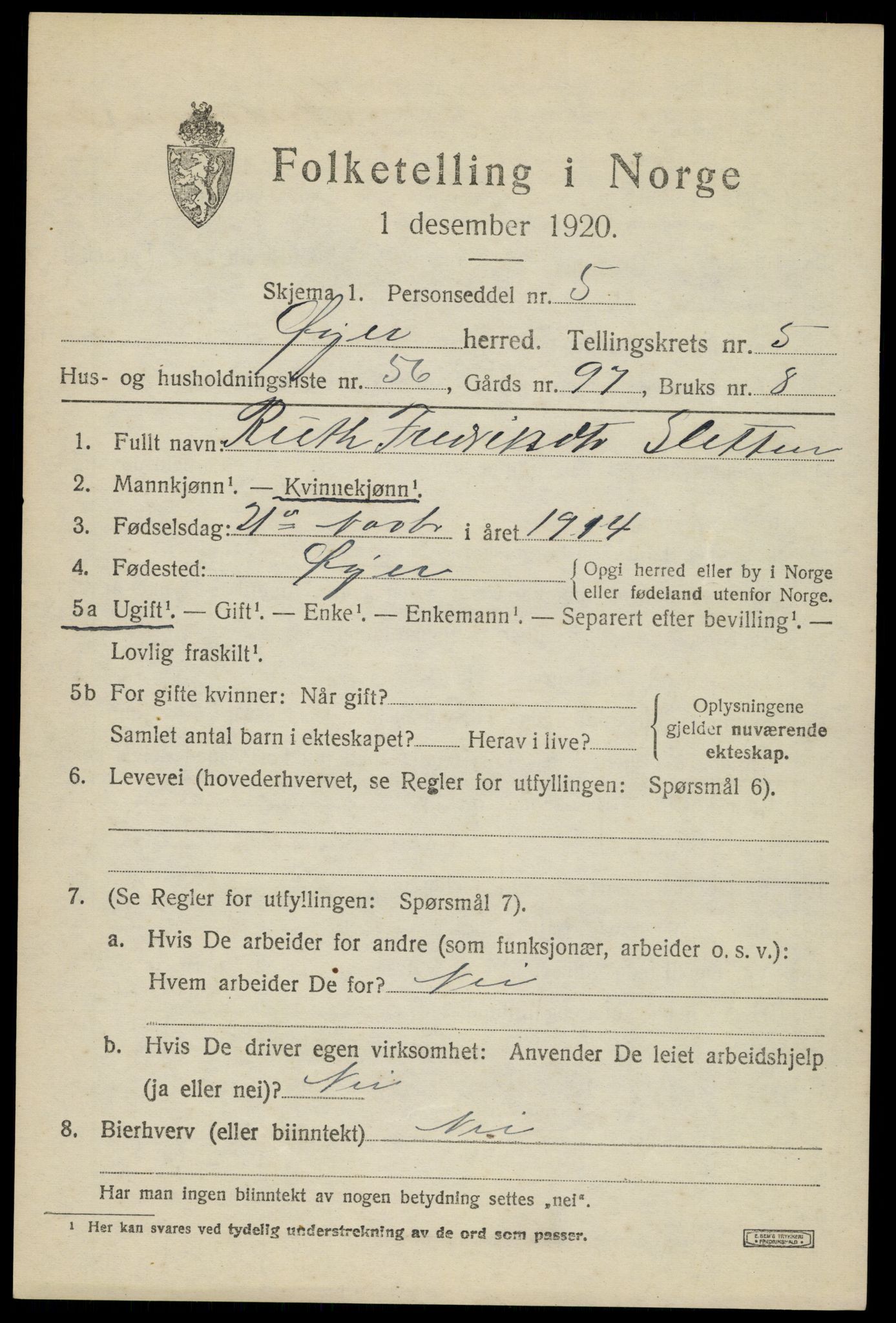 SAH, Folketelling 1920 for 0521 Øyer herred, 1920, s. 4996