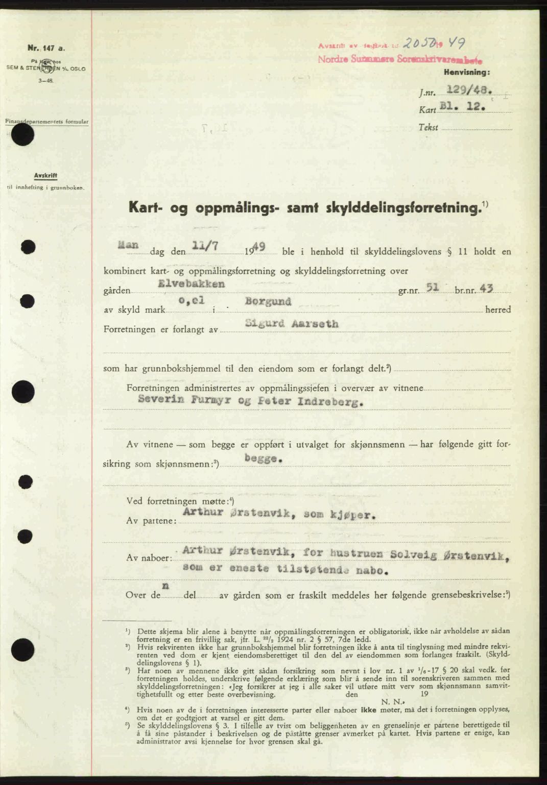 Nordre Sunnmøre sorenskriveri, SAT/A-0006/1/2/2C/2Ca: Pantebok nr. A32, 1949-1949, Dagboknr: 2050/1949