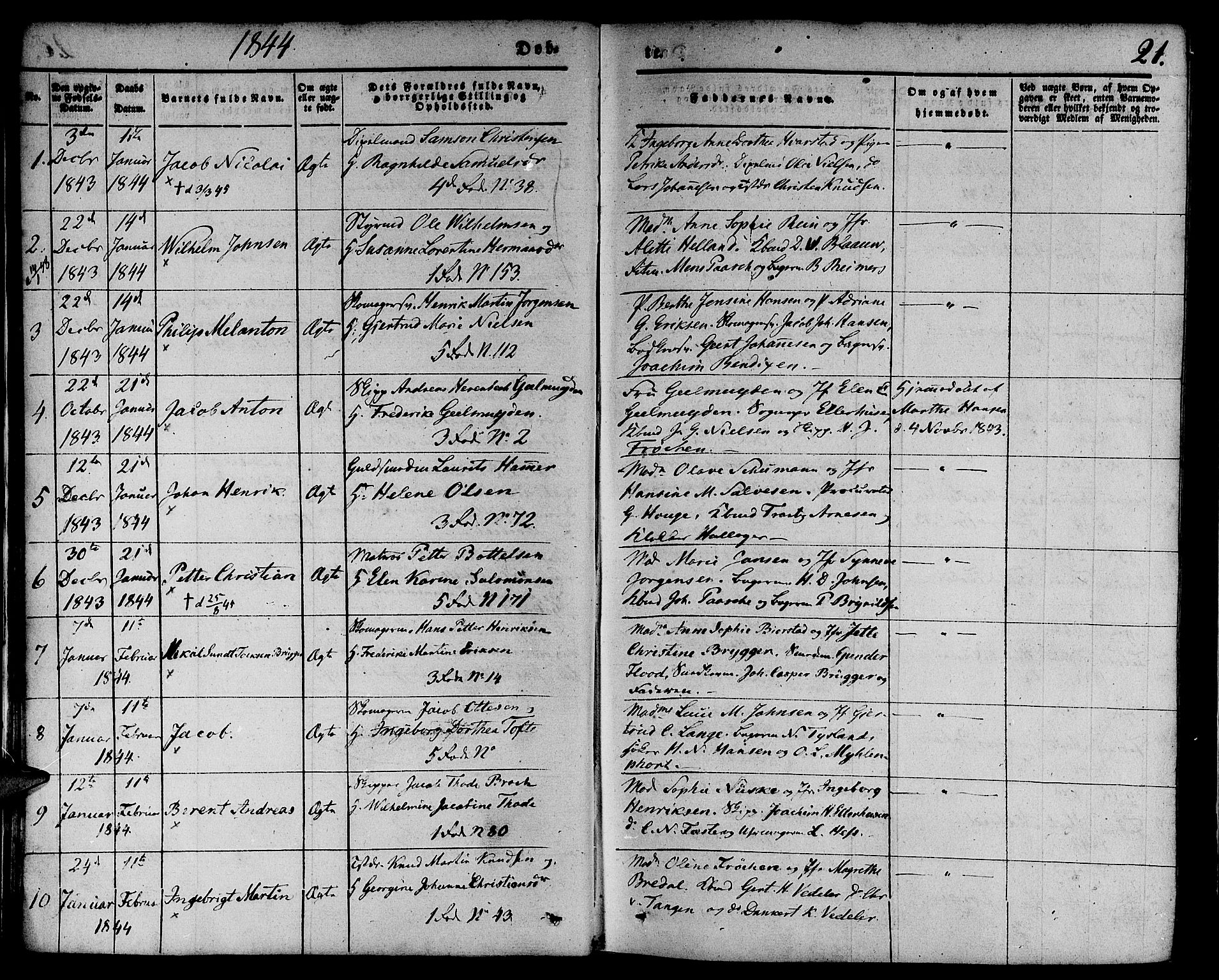 Nykirken Sokneprestembete, AV/SAB-A-77101/H/Hab: Klokkerbok nr. B 1, 1842-1858, s. 21