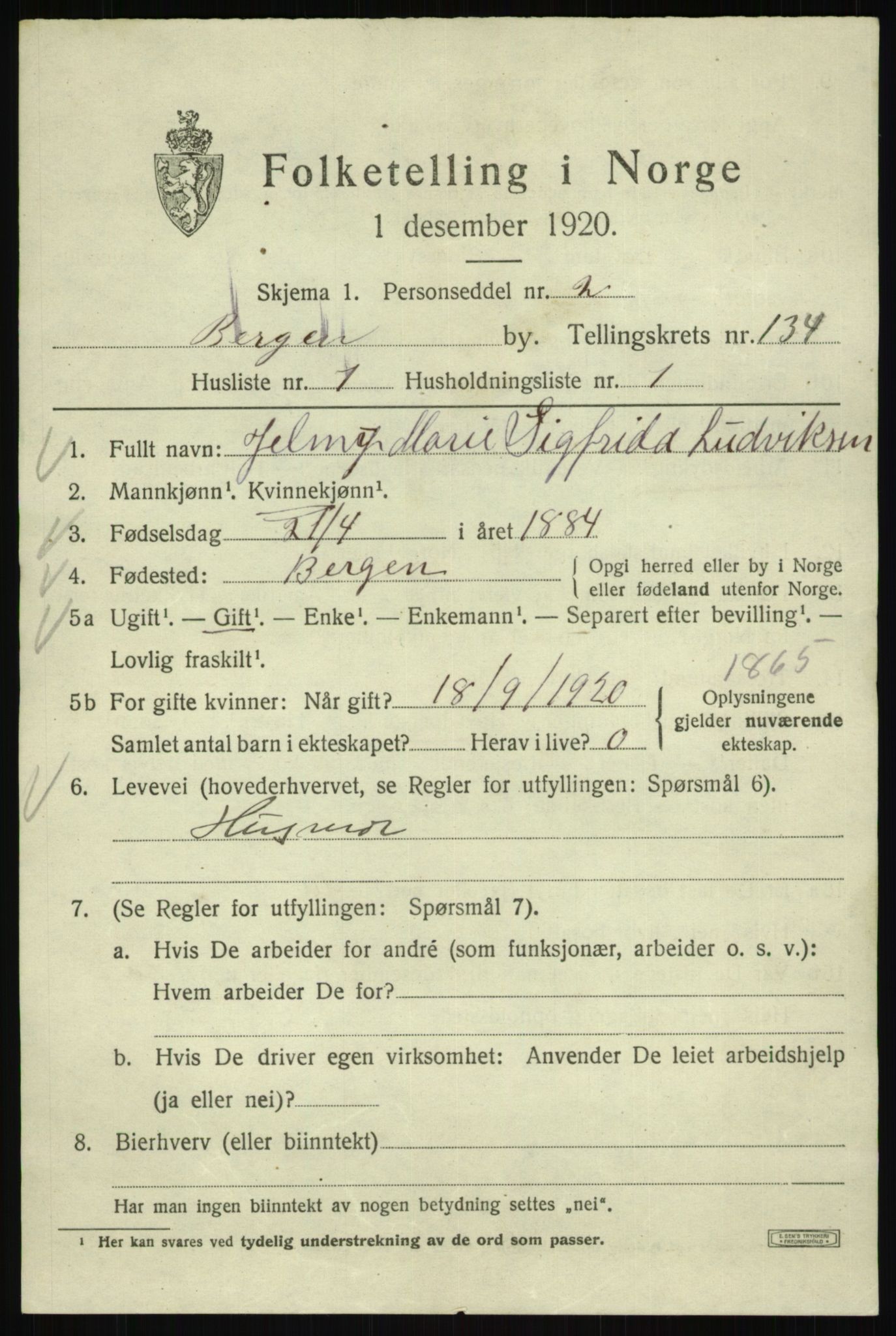 SAB, Folketelling 1920 for 1301 Bergen kjøpstad, 1920, s. 225015