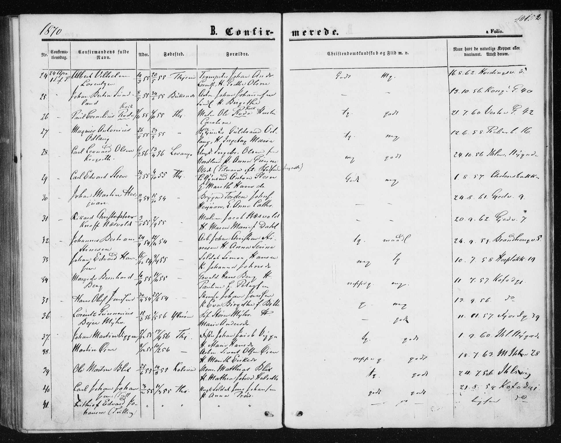 Ministerialprotokoller, klokkerbøker og fødselsregistre - Sør-Trøndelag, SAT/A-1456/602/L0114: Ministerialbok nr. 602A12, 1856-1872, s. 101