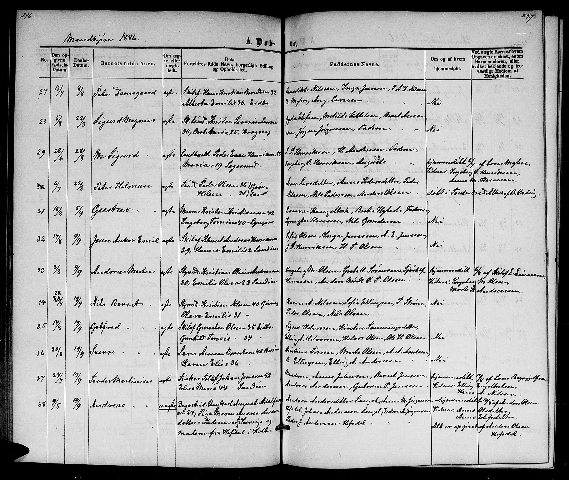 Dypvåg sokneprestkontor, AV/SAK-1111-0007/F/Fb/Fba/L0012: Klokkerbok nr. B 12, 1872-1886, s. 296-297