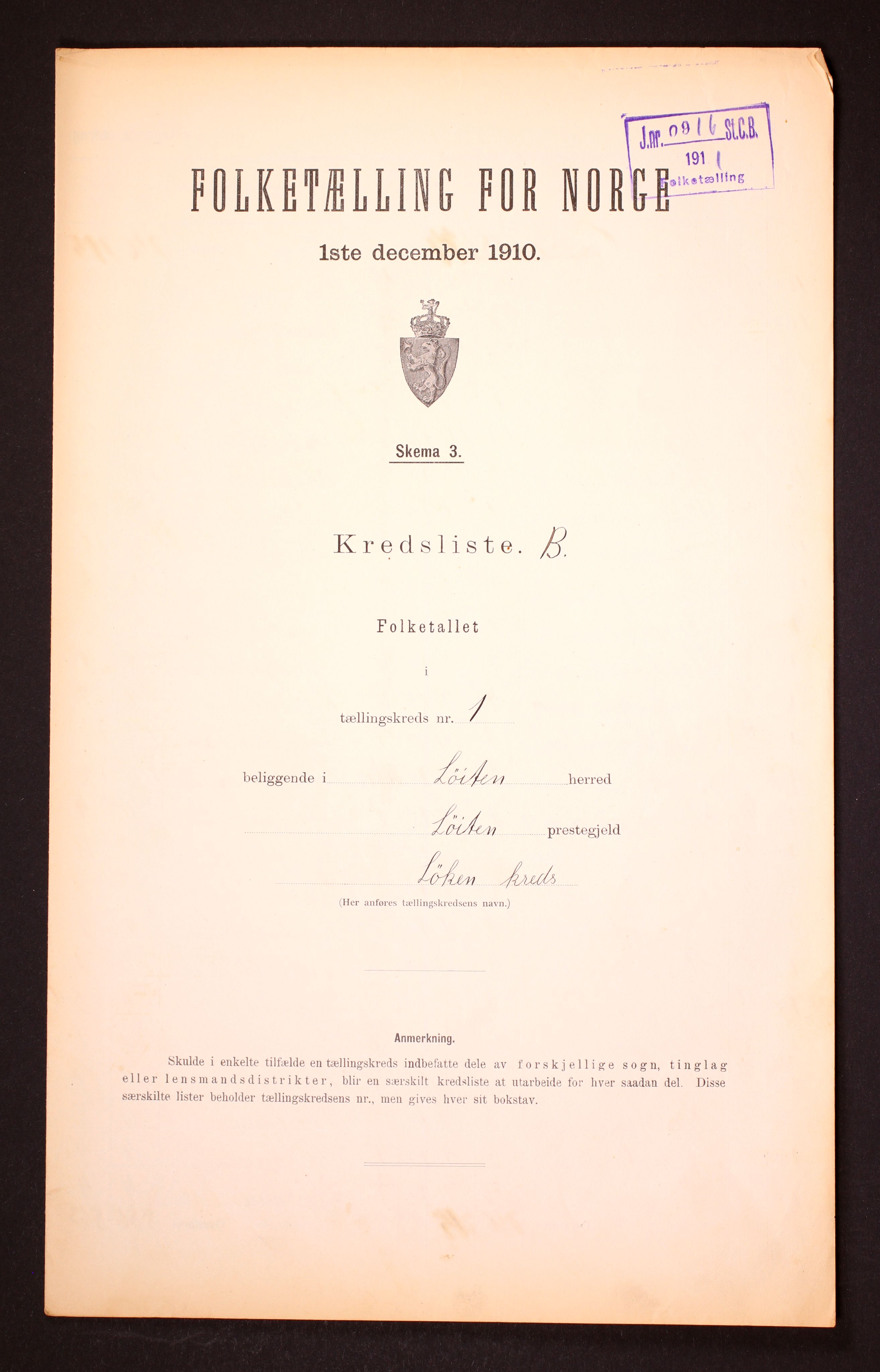 RA, Folketelling 1910 for 0415 Løten herred, 1910, s. 7