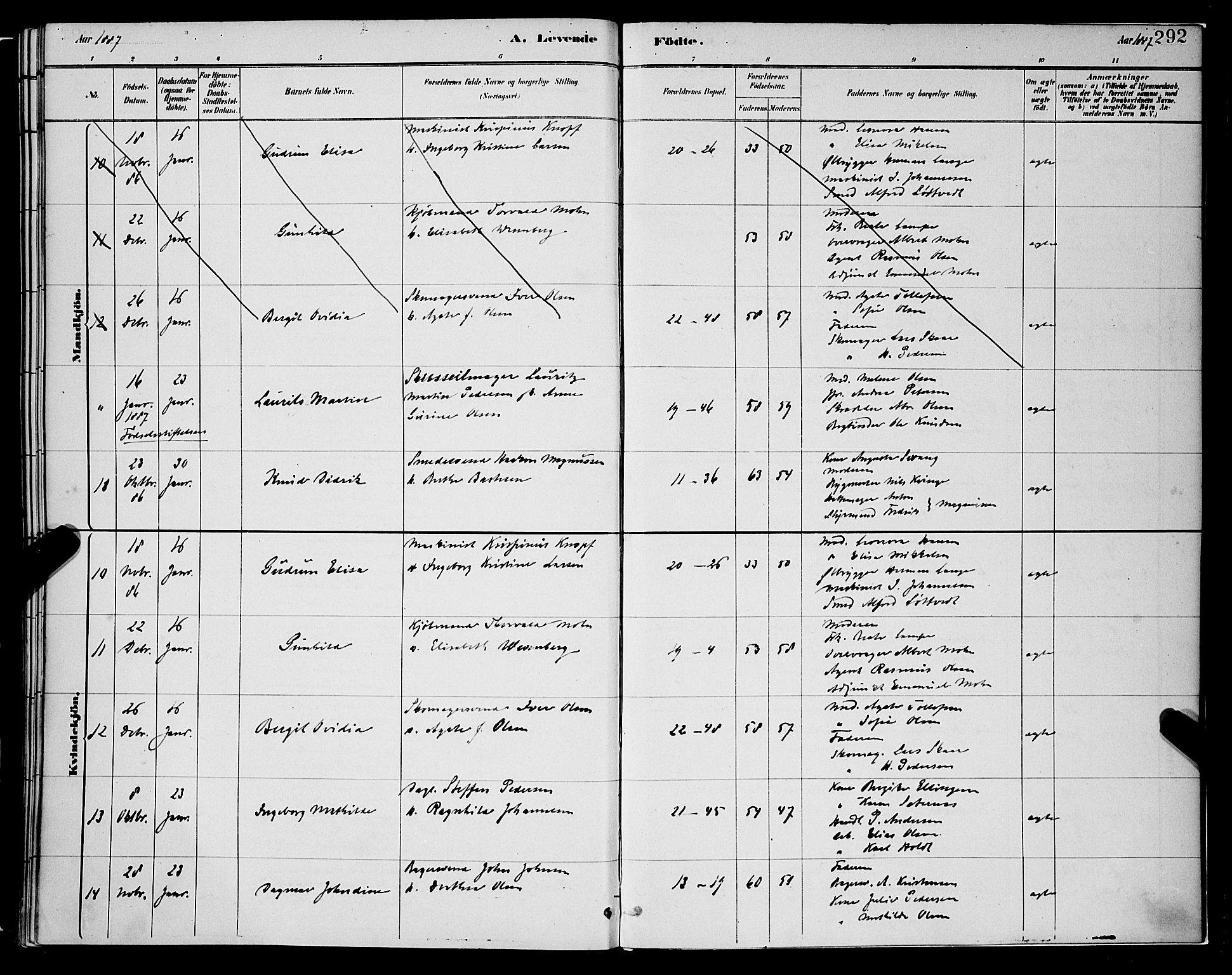 Korskirken sokneprestembete, AV/SAB-A-76101/H/Hab: Klokkerbok nr. B 8, 1878-1887, s. 292