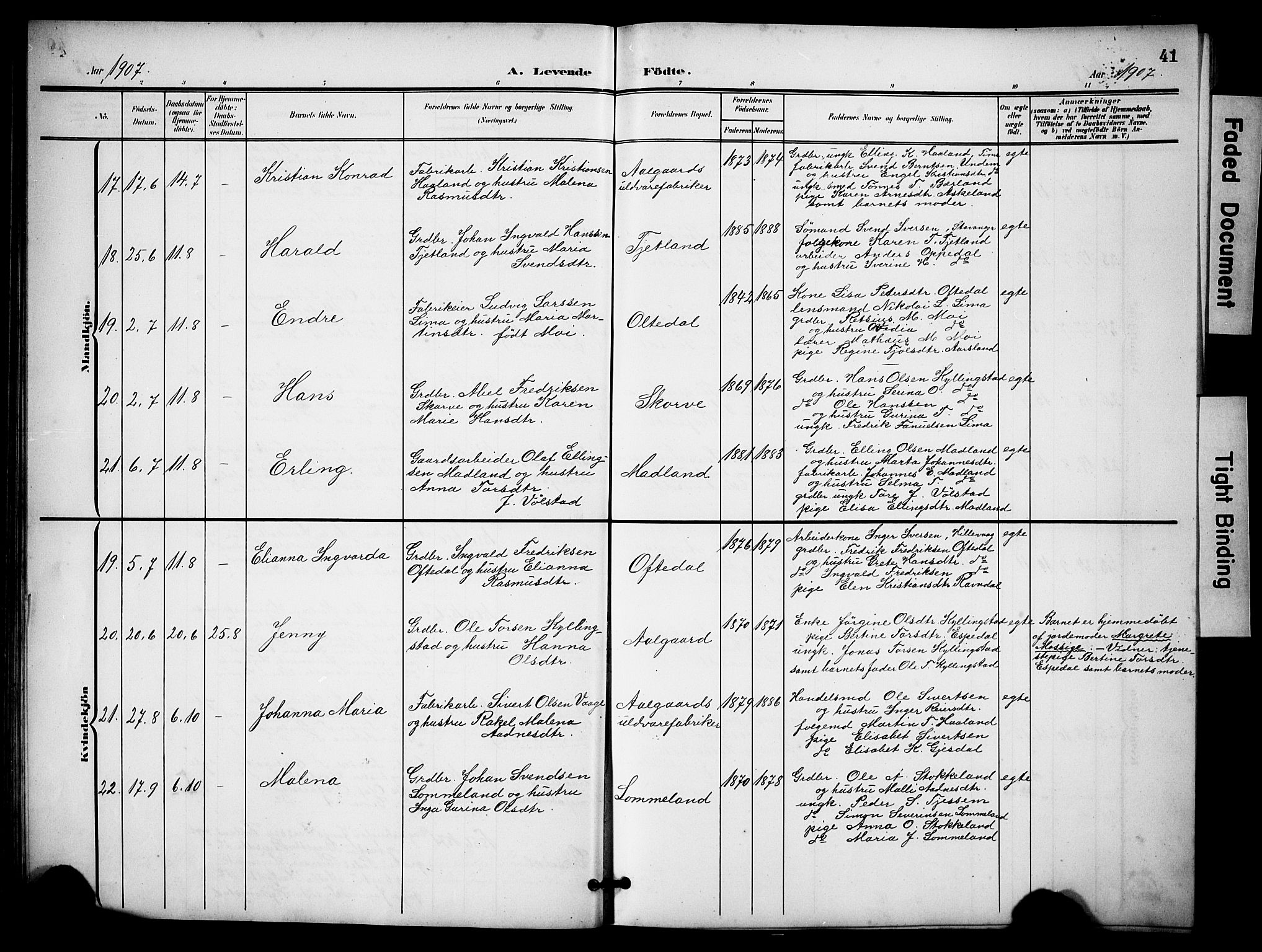 Lye sokneprestkontor, AV/SAST-A-101794/001/30BB/L0009: Klokkerbok nr. B 9, 1902-1923, s. 41