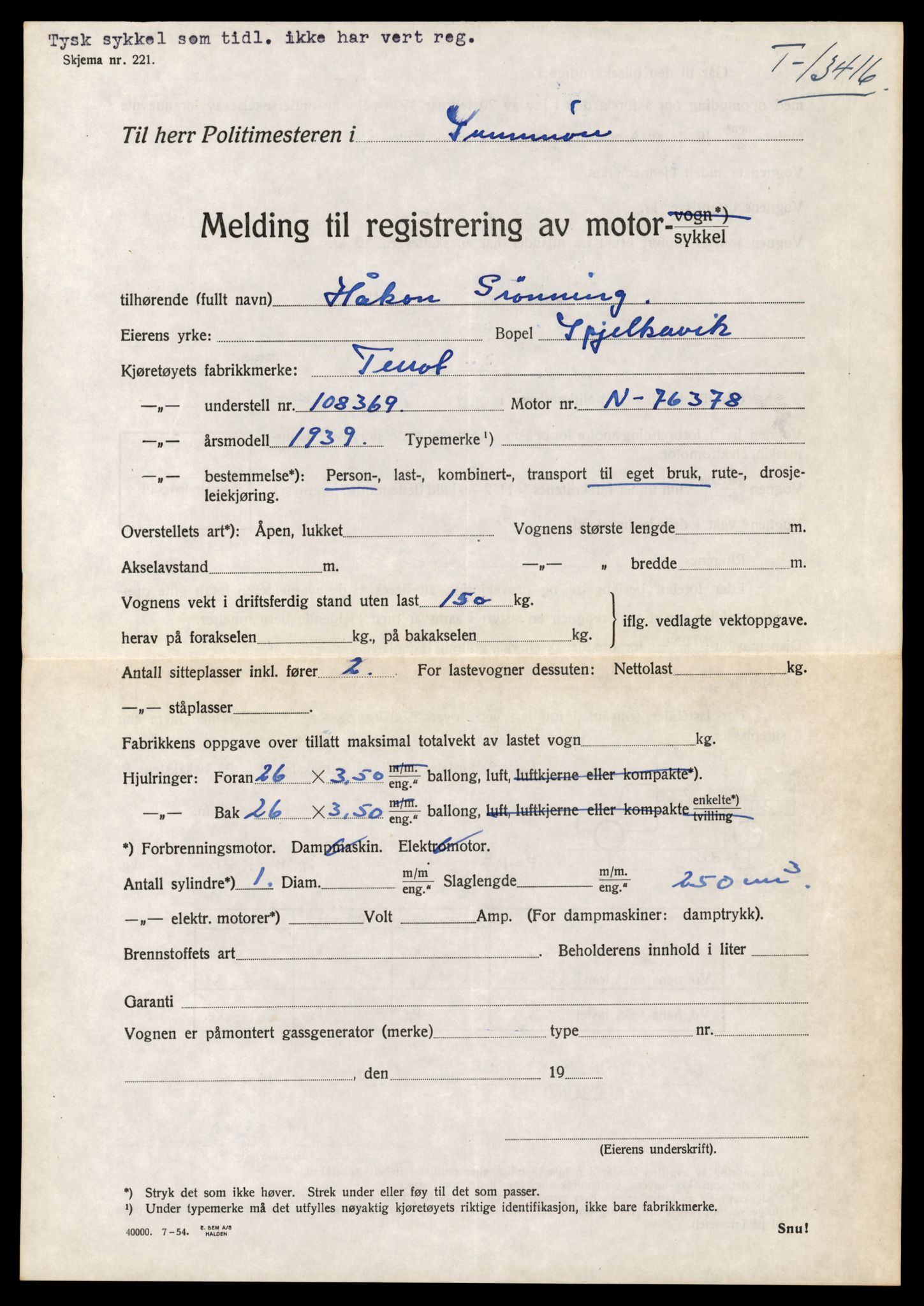 Møre og Romsdal vegkontor - Ålesund trafikkstasjon, AV/SAT-A-4099/F/Fe/L0039: Registreringskort for kjøretøy T 13361 - T 13530, 1927-1998, s. 943