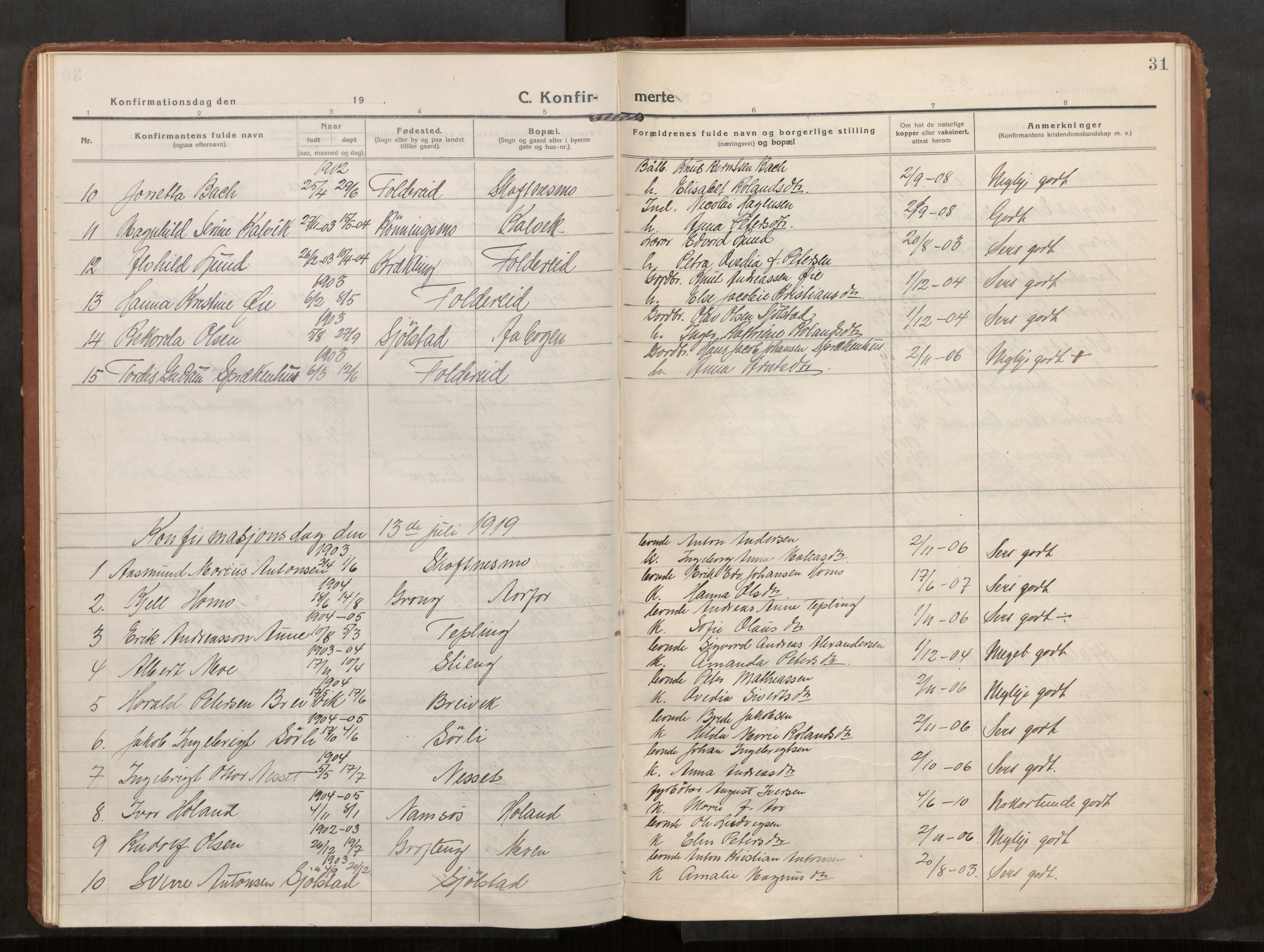 Kolvereid sokneprestkontor, AV/SAT-A-1171/H/Ha/Haa/L0002: Ministerialbok nr. 2, 1914-1926, s. 31